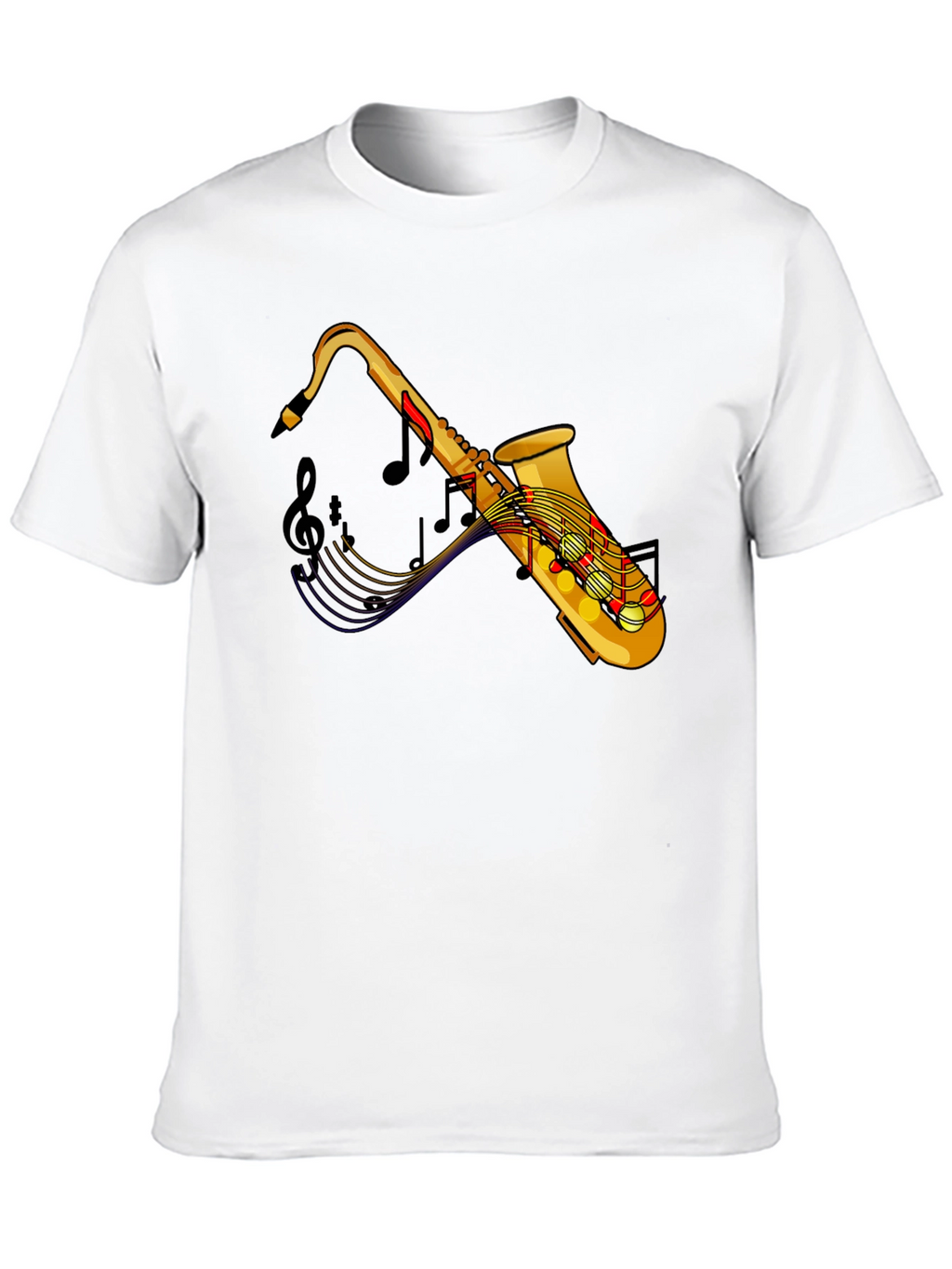 Saxophone Music Notes Graphic Black T-Shirt