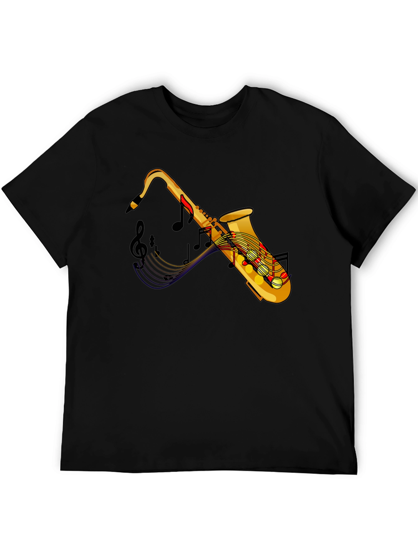 Saxophone Music Notes Graphic Black T-Shirt