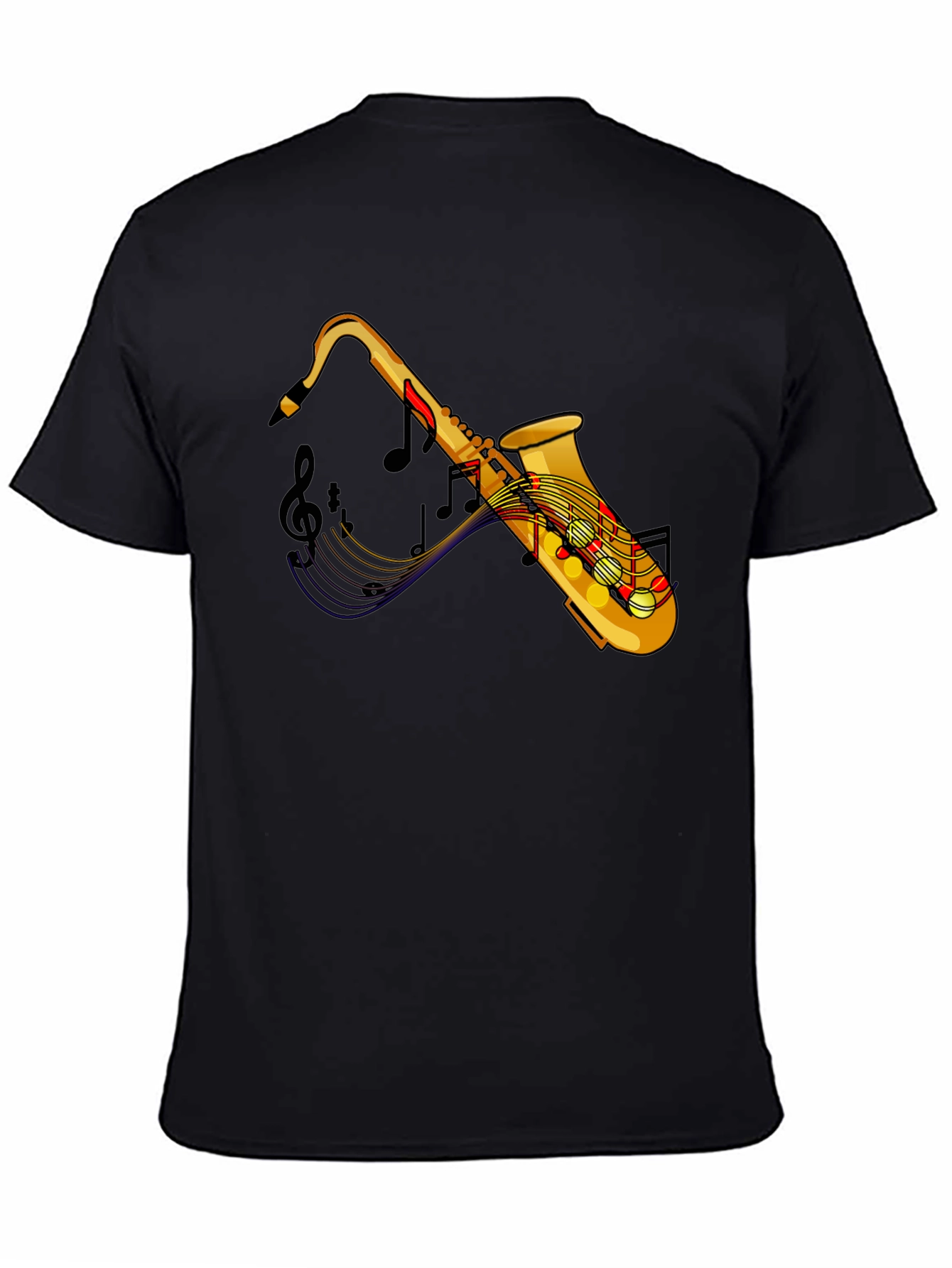 Saxophone Music Notes Graphic Black T-Shirt