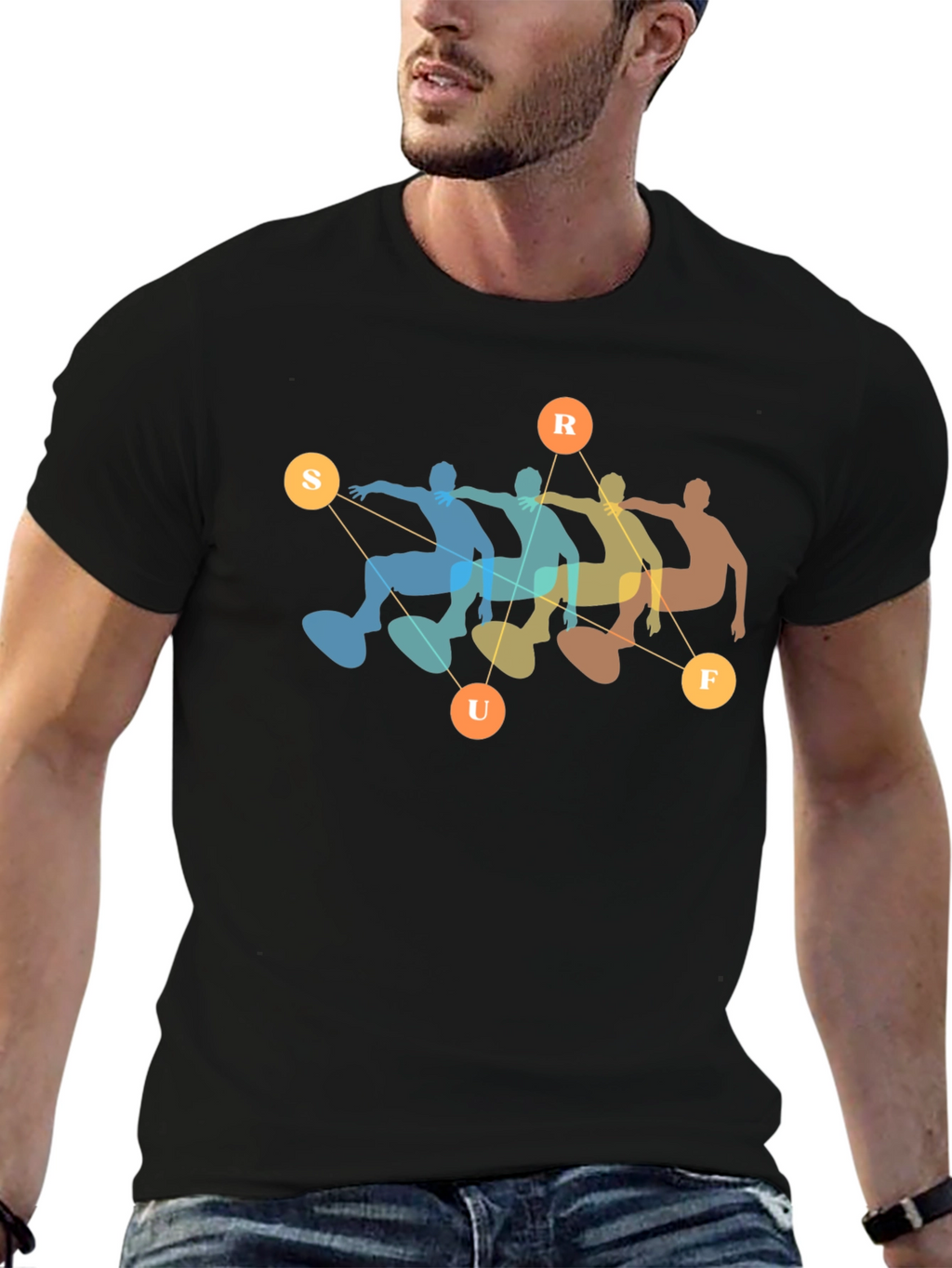 Retro Surf T-Shirt - Black Cotton Blend