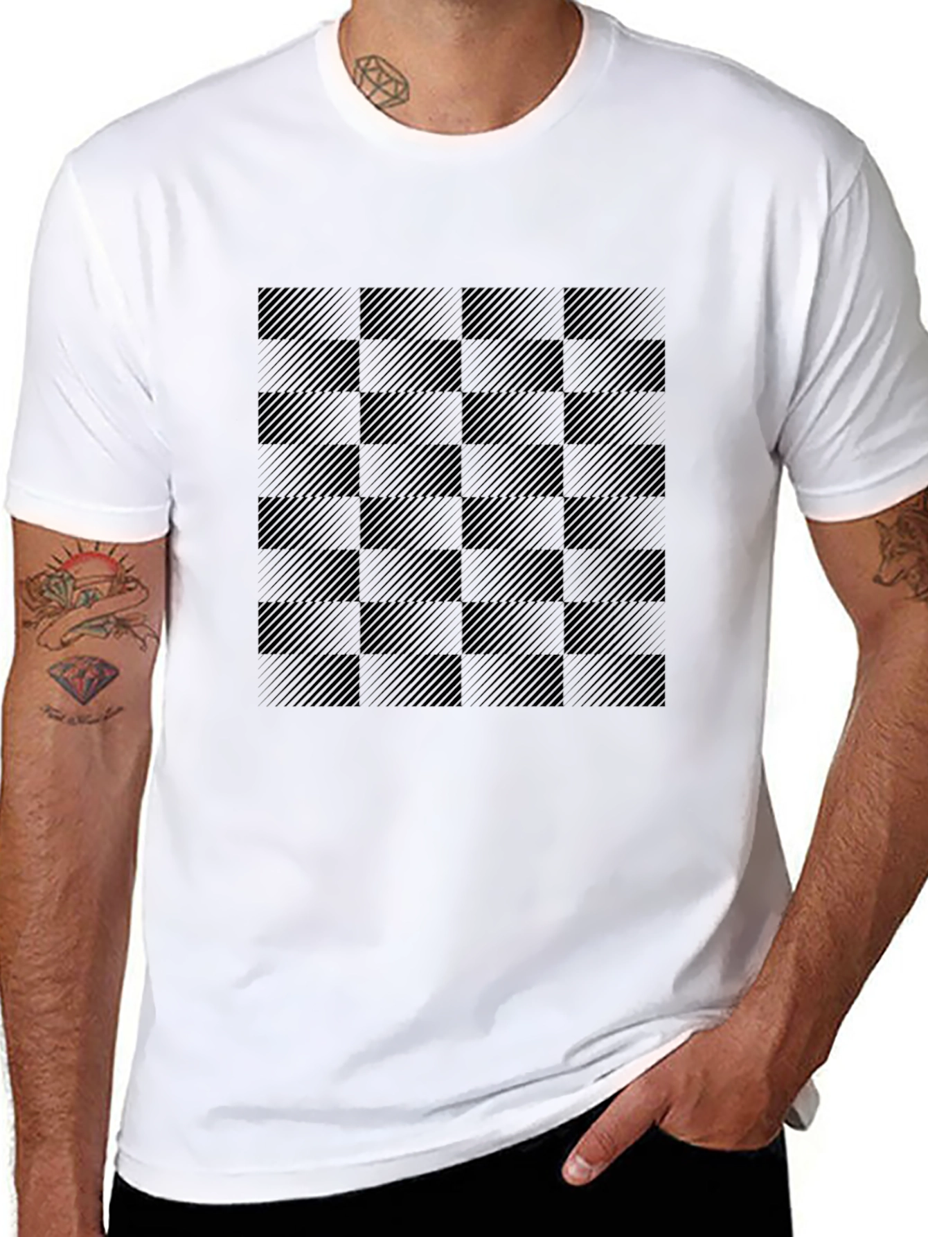 Black Checkered Graphic Tee - Stylish & Modern