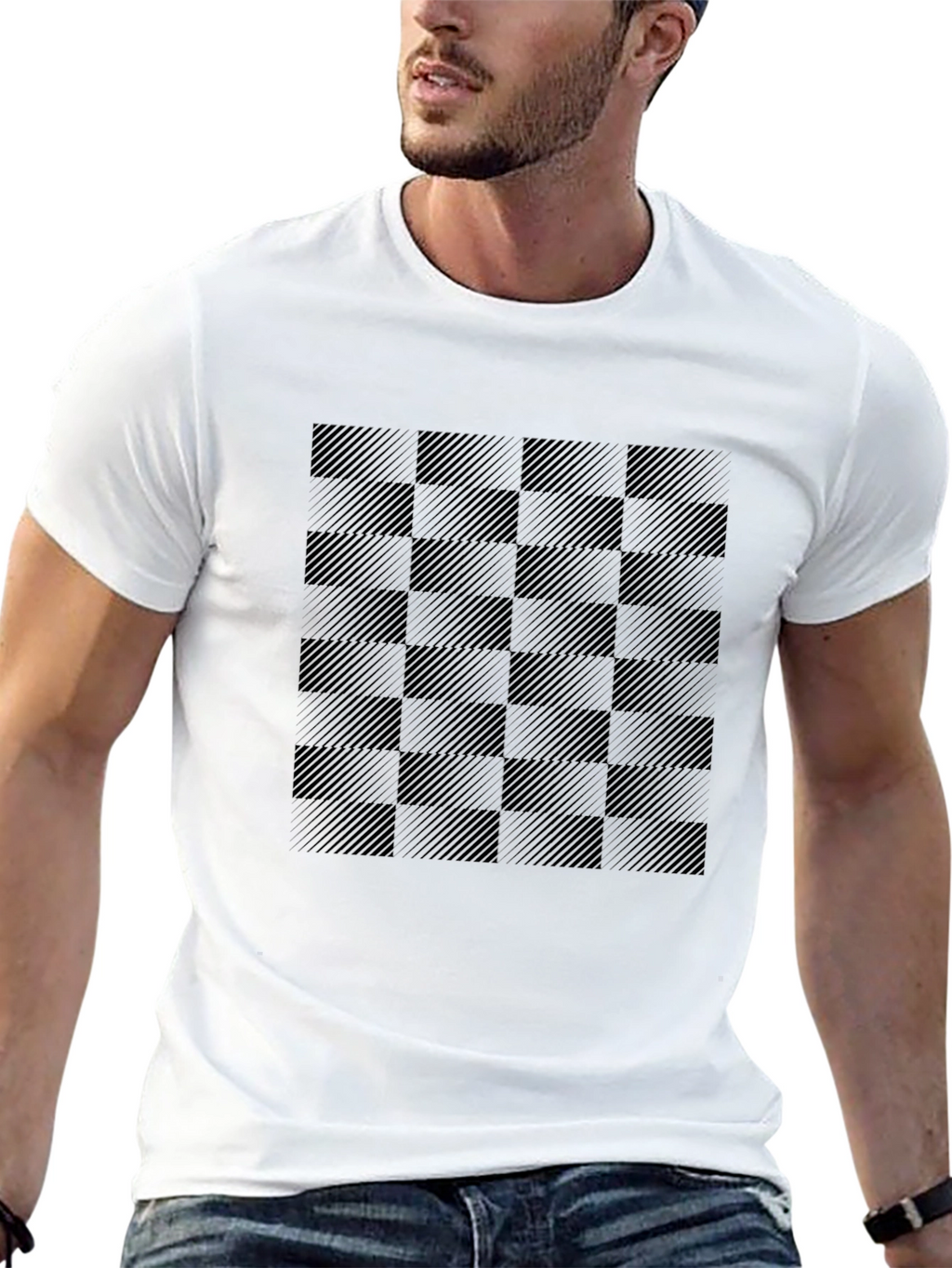 Black Checkered Graphic Tee - Stylish & Modern