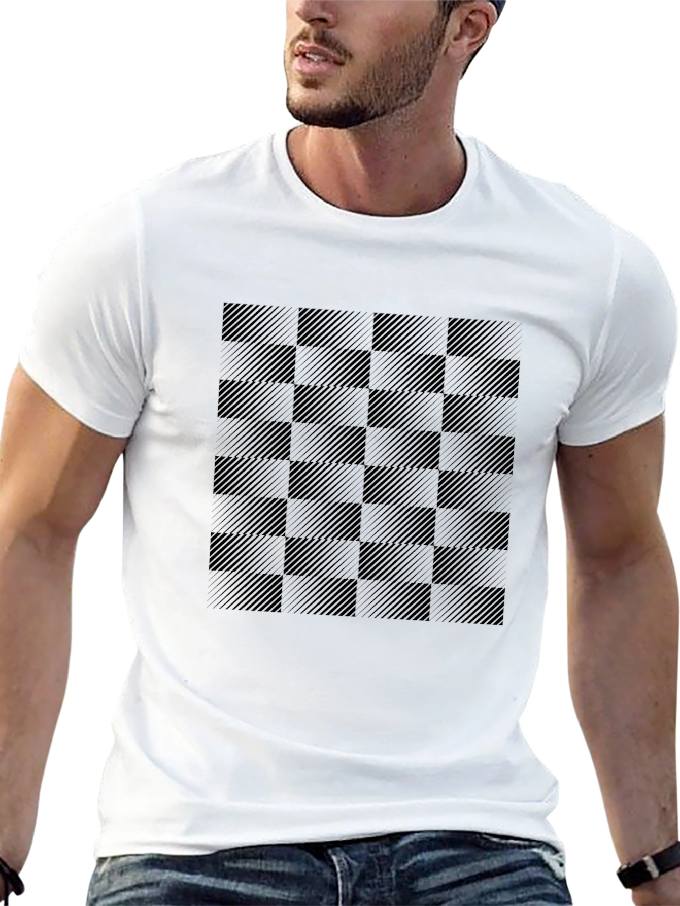 Black Checkered Graphic Tee - Stylish & Modern