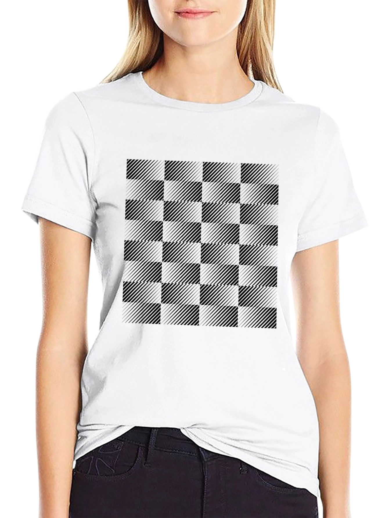 Black Checkered Graphic Tee - Stylish & Modern