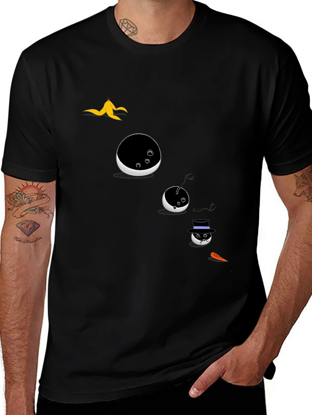 Mens Novelty Snowman T-Shirt - Black