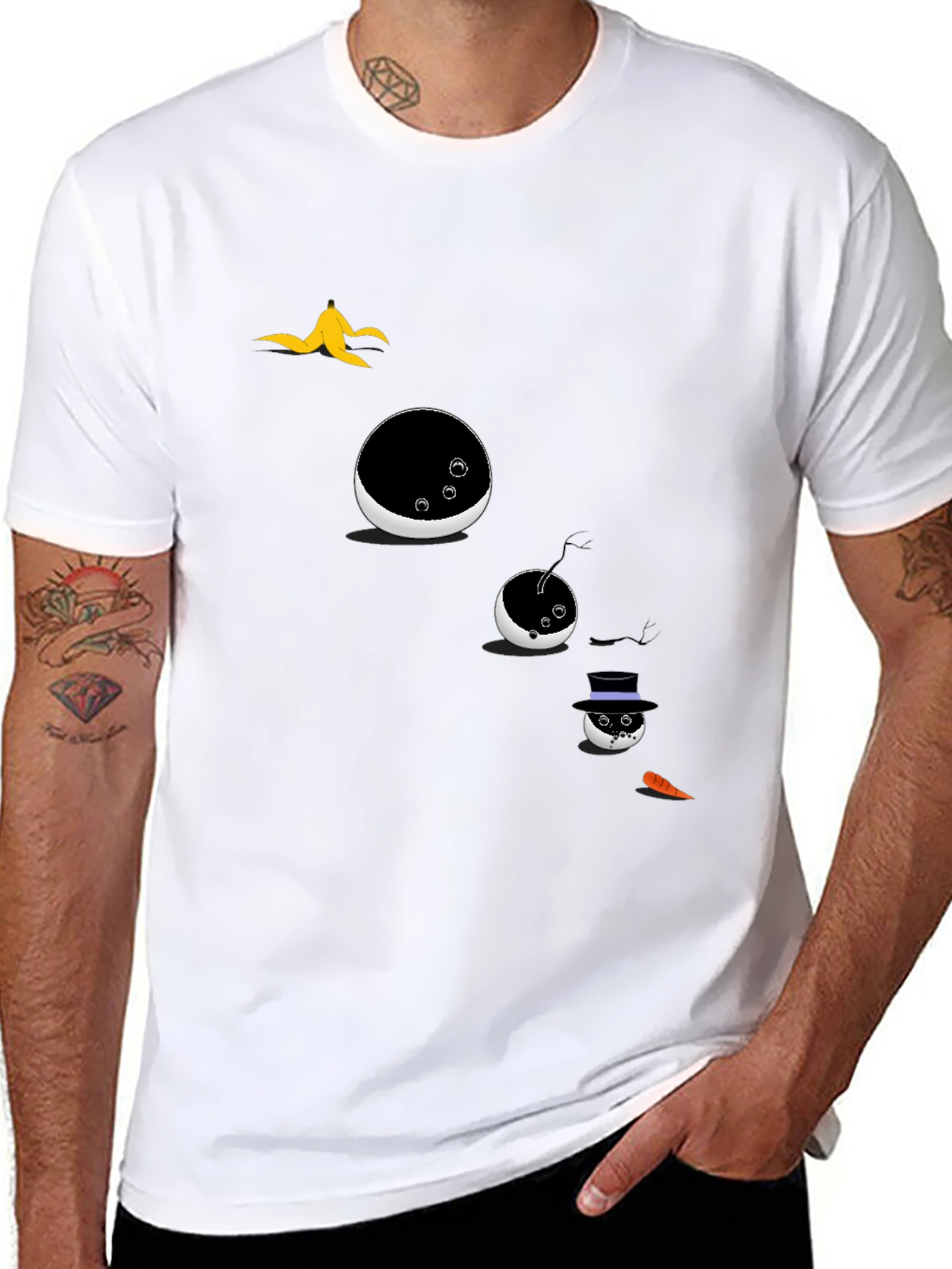 Mens Novelty Snowman T-Shirt - Black