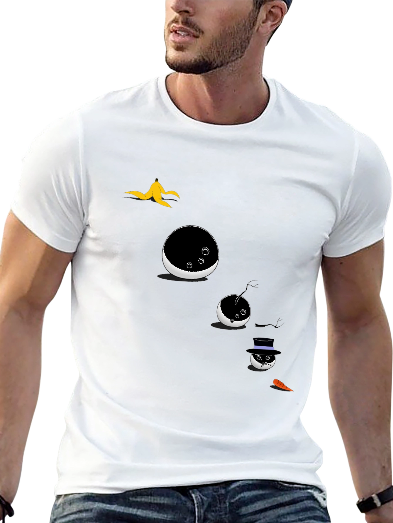 Mens Novelty Snowman T-Shirt - Black