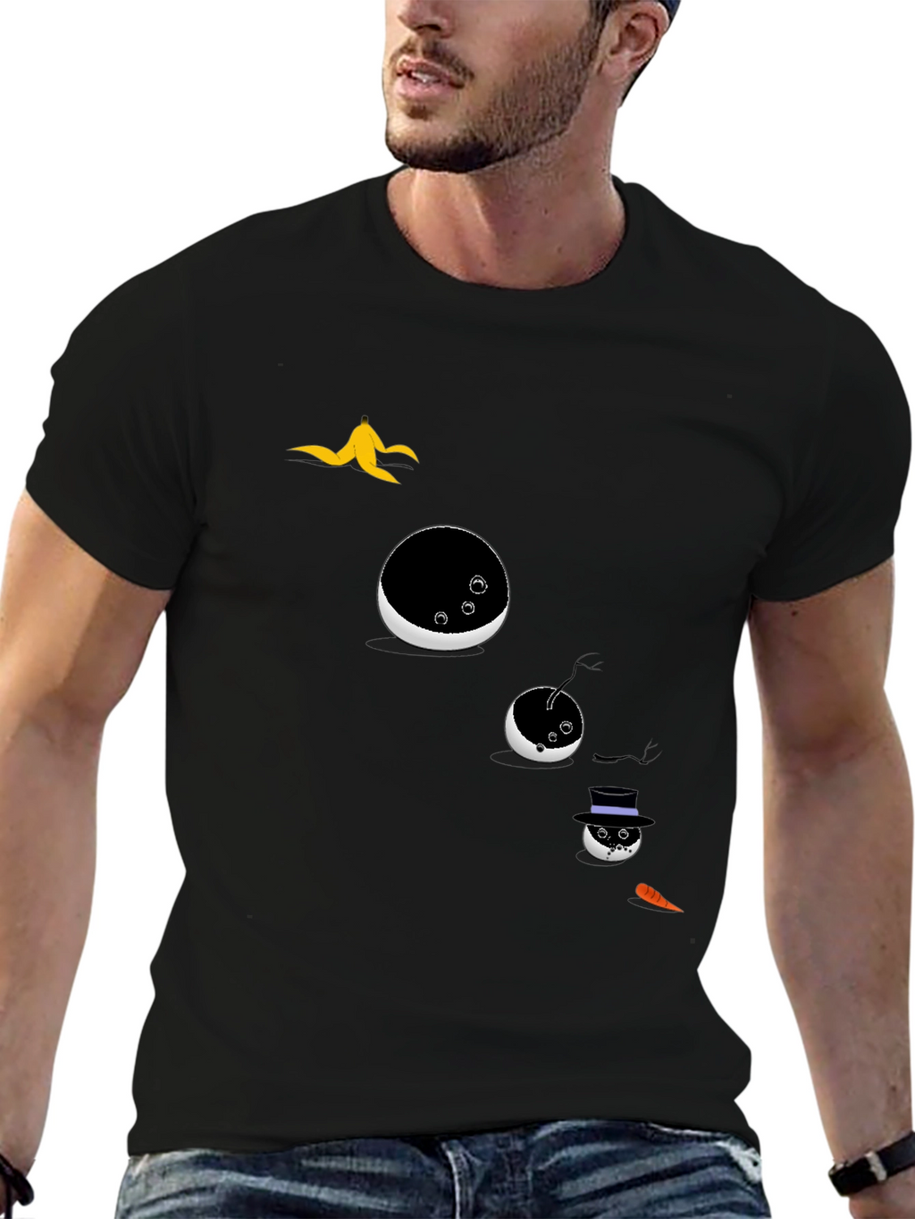 Mens Novelty Snowman T-Shirt - Black