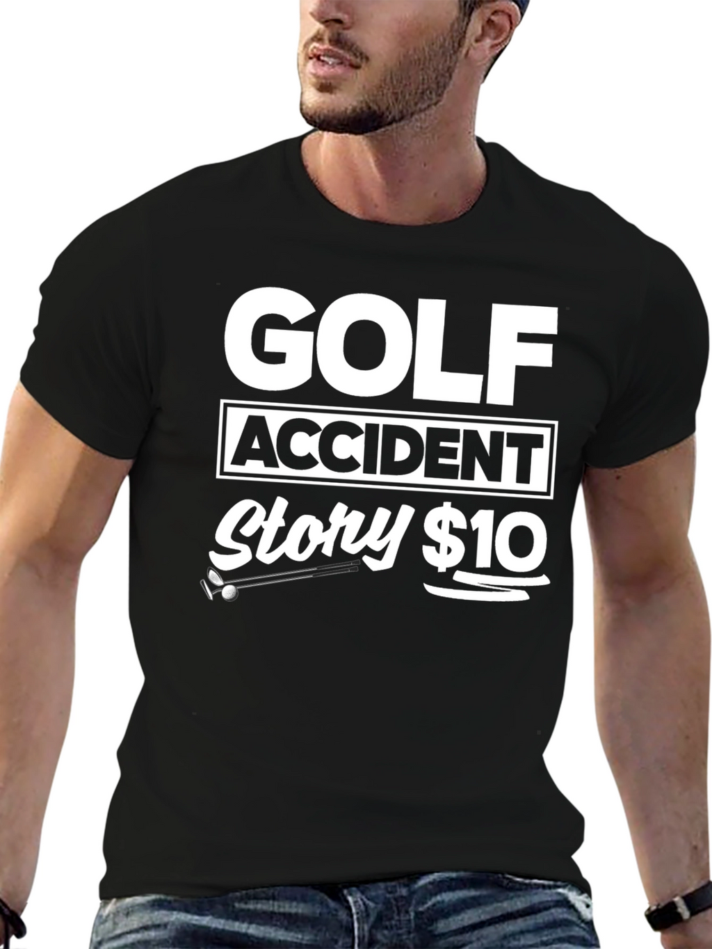 Golf Accident Story $10 Black T-Shirt