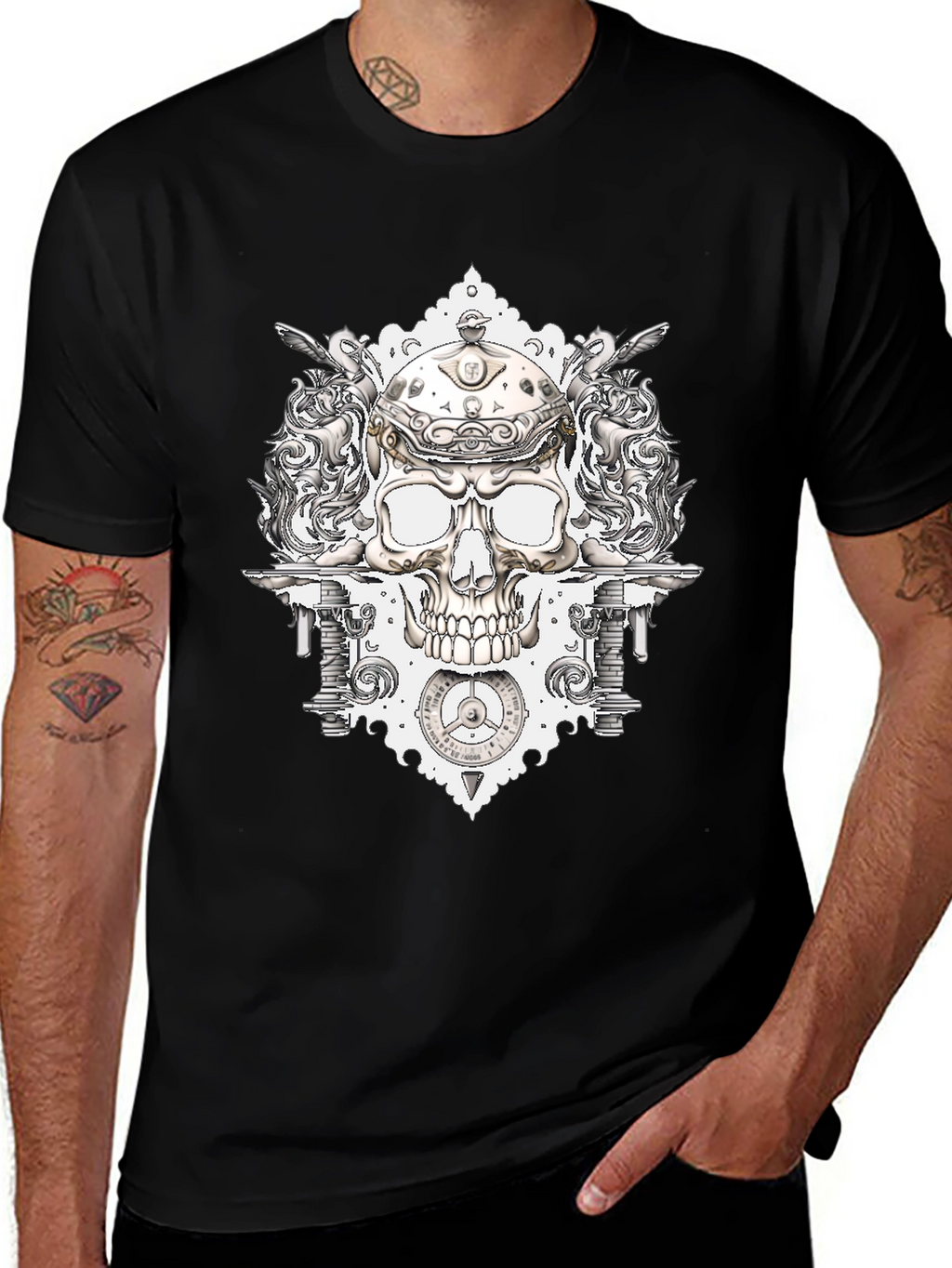 Skull & Gears Graphic Tee - Mens Black T-Shirt