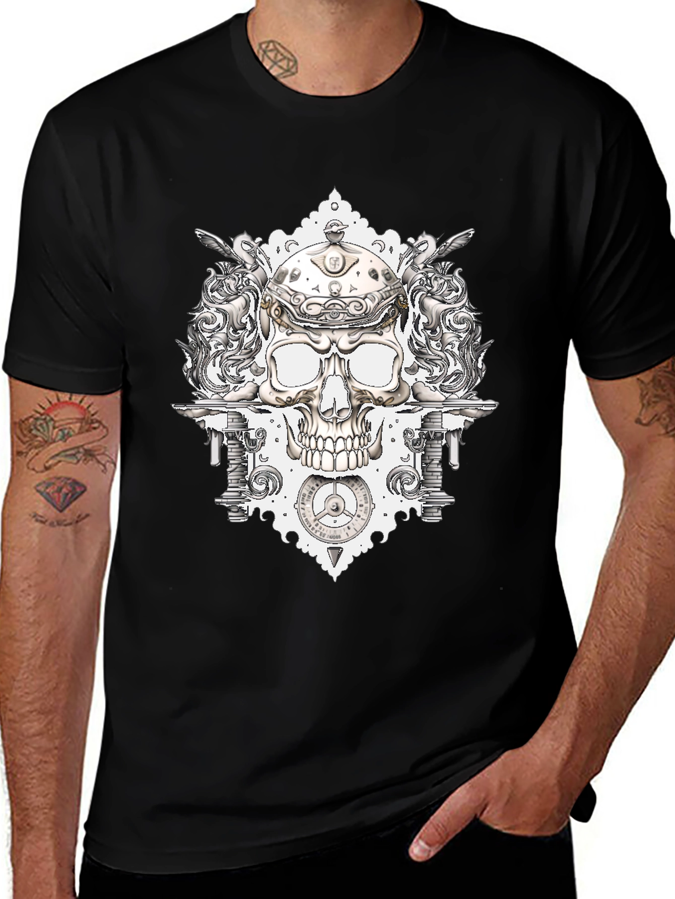 Skull & Gears Graphic Tee - Mens Black T-Shirt