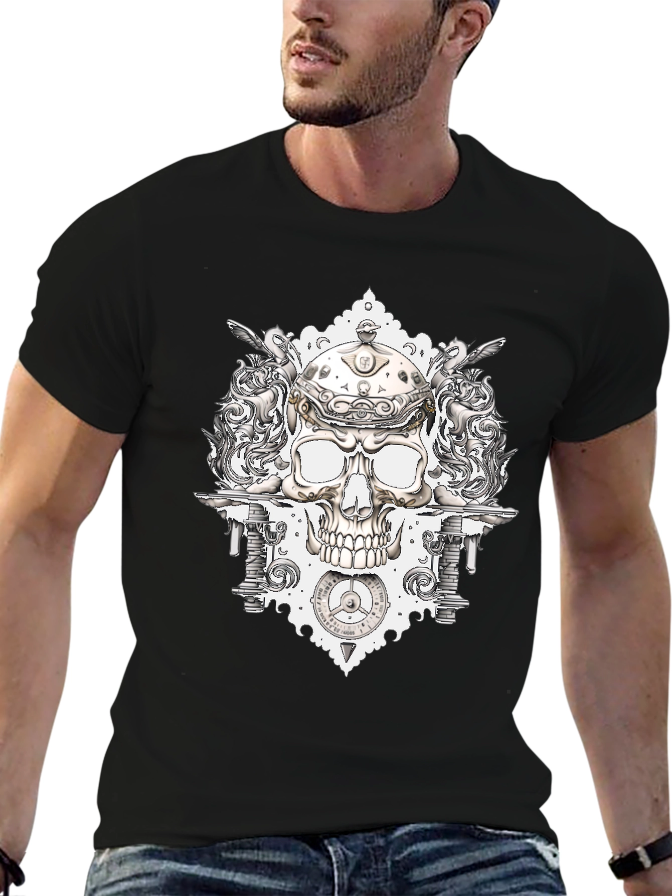 Skull & Gears Graphic Tee - Mens Black T-Shirt