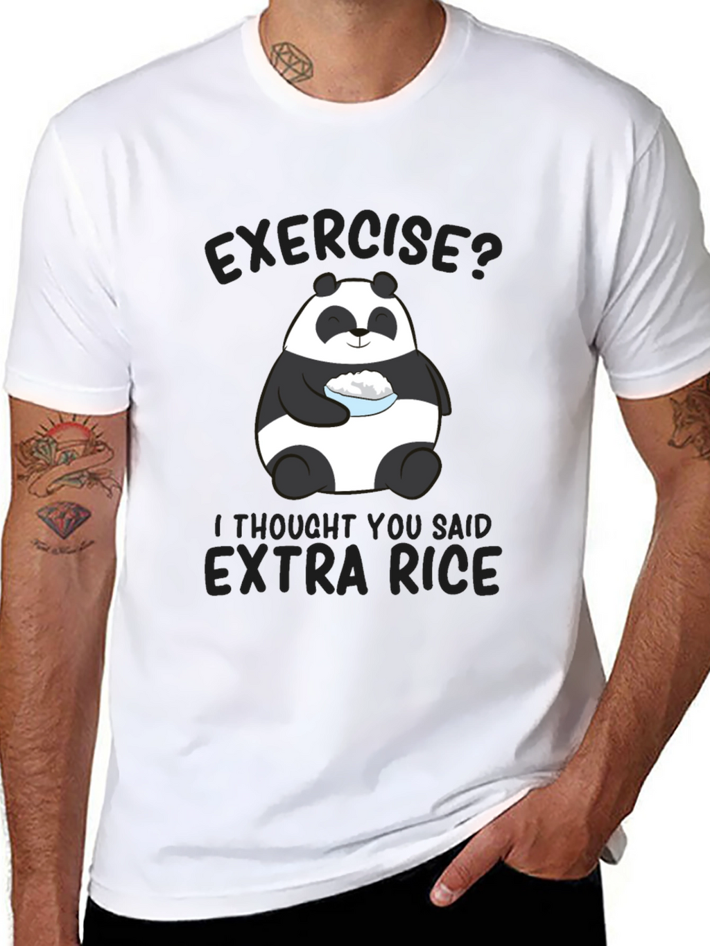 Exercise? Extra Rice Panda Graphic T-Shirt