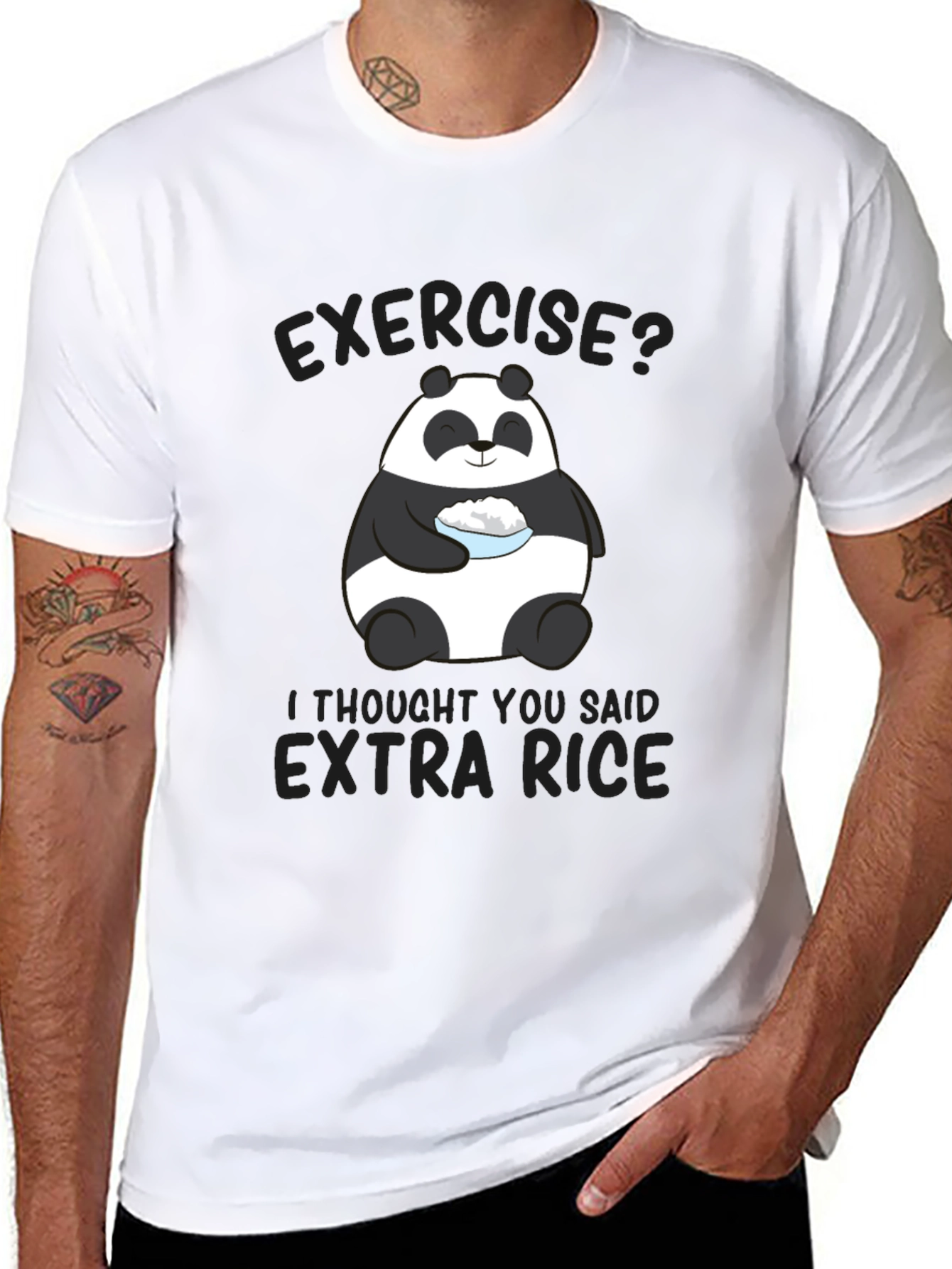 Exercise? Extra Rice Panda Graphic T-Shirt
