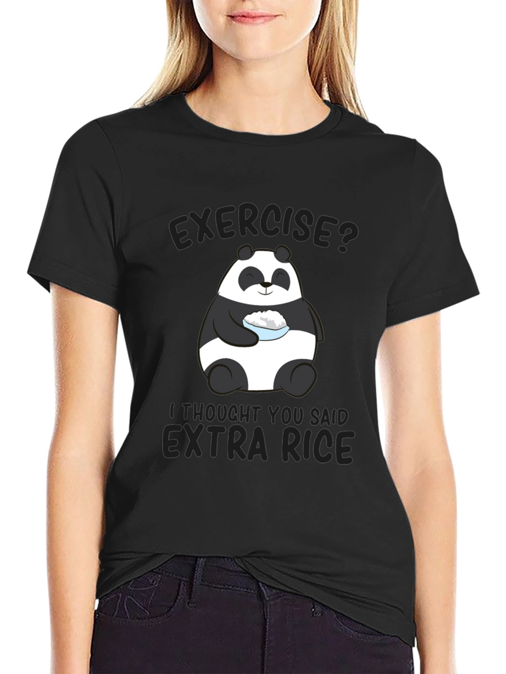Exercise? Extra Rice Panda Graphic T-Shirt