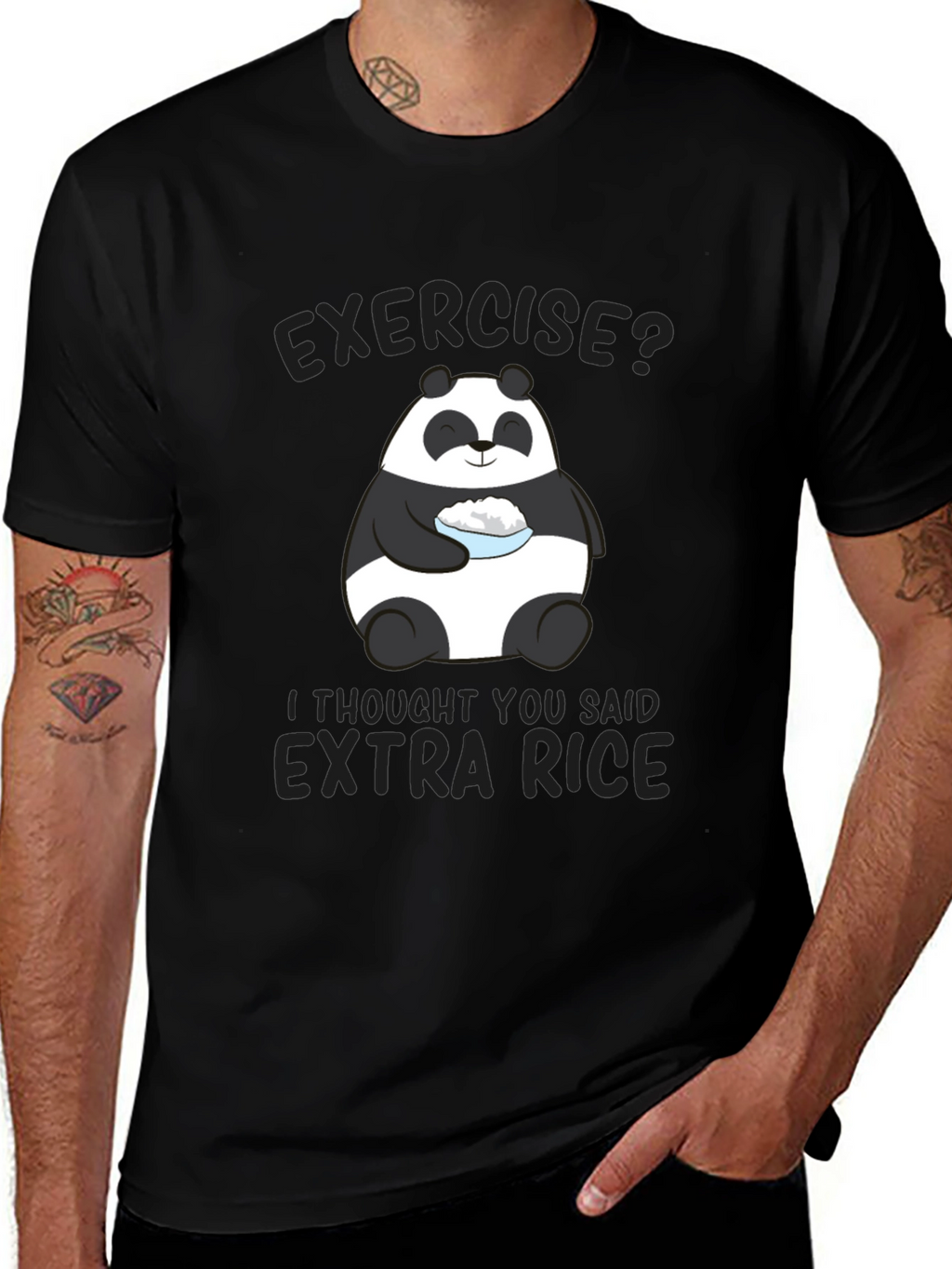 Exercise? Extra Rice Panda Graphic T-Shirt