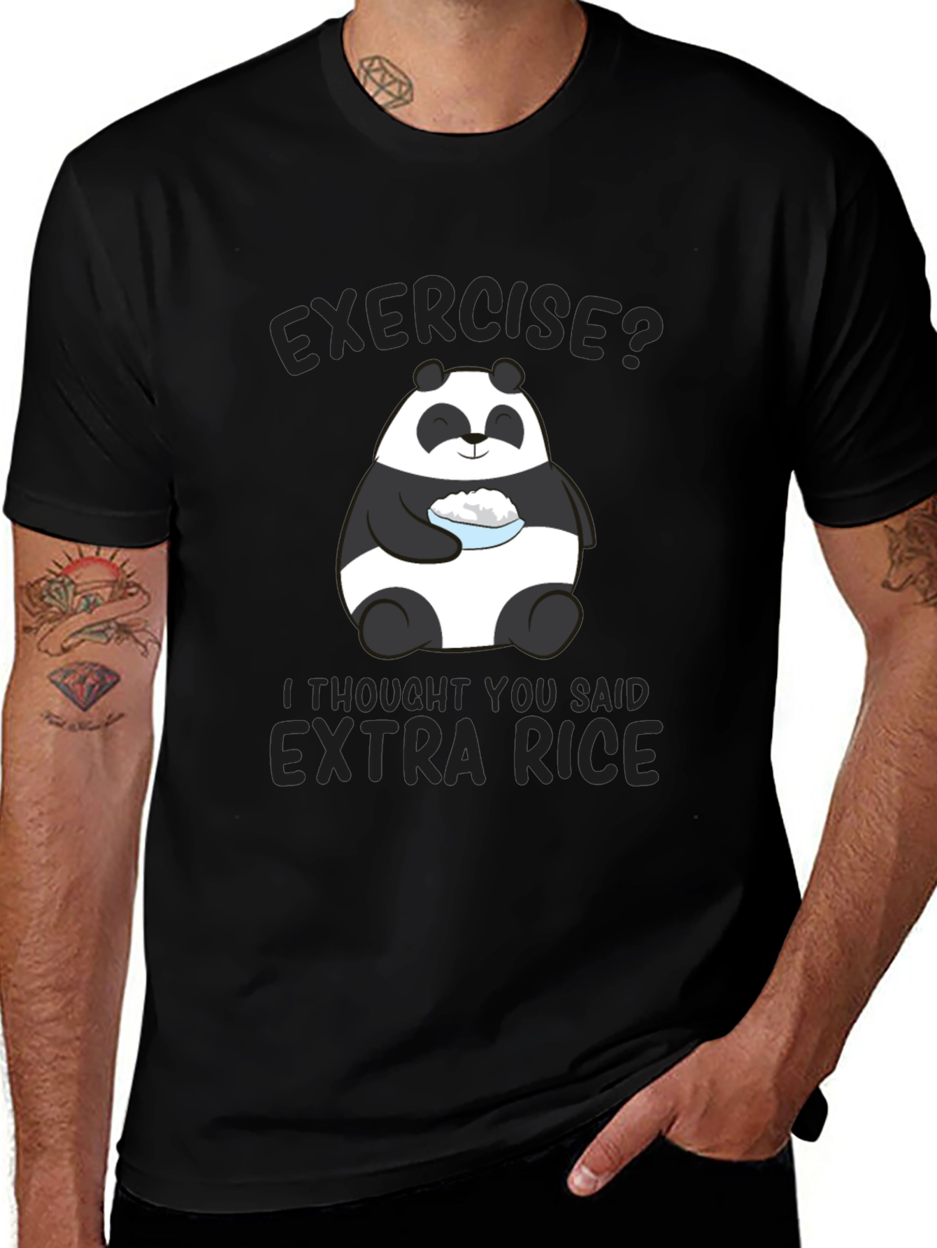 Exercise? Extra Rice Panda Graphic T-Shirt
