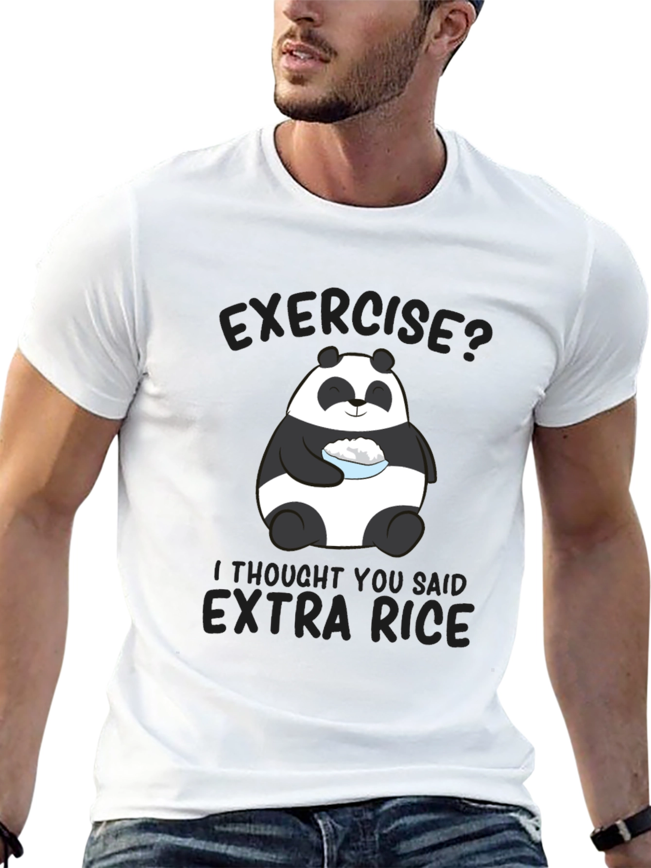 Exercise? Extra Rice Panda Graphic T-Shirt