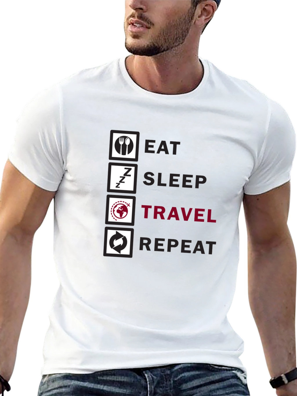 Eat Sleep Travel Repeat Graphic Tee