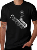 Saxophone & Flower Graphic Black T-Shirt