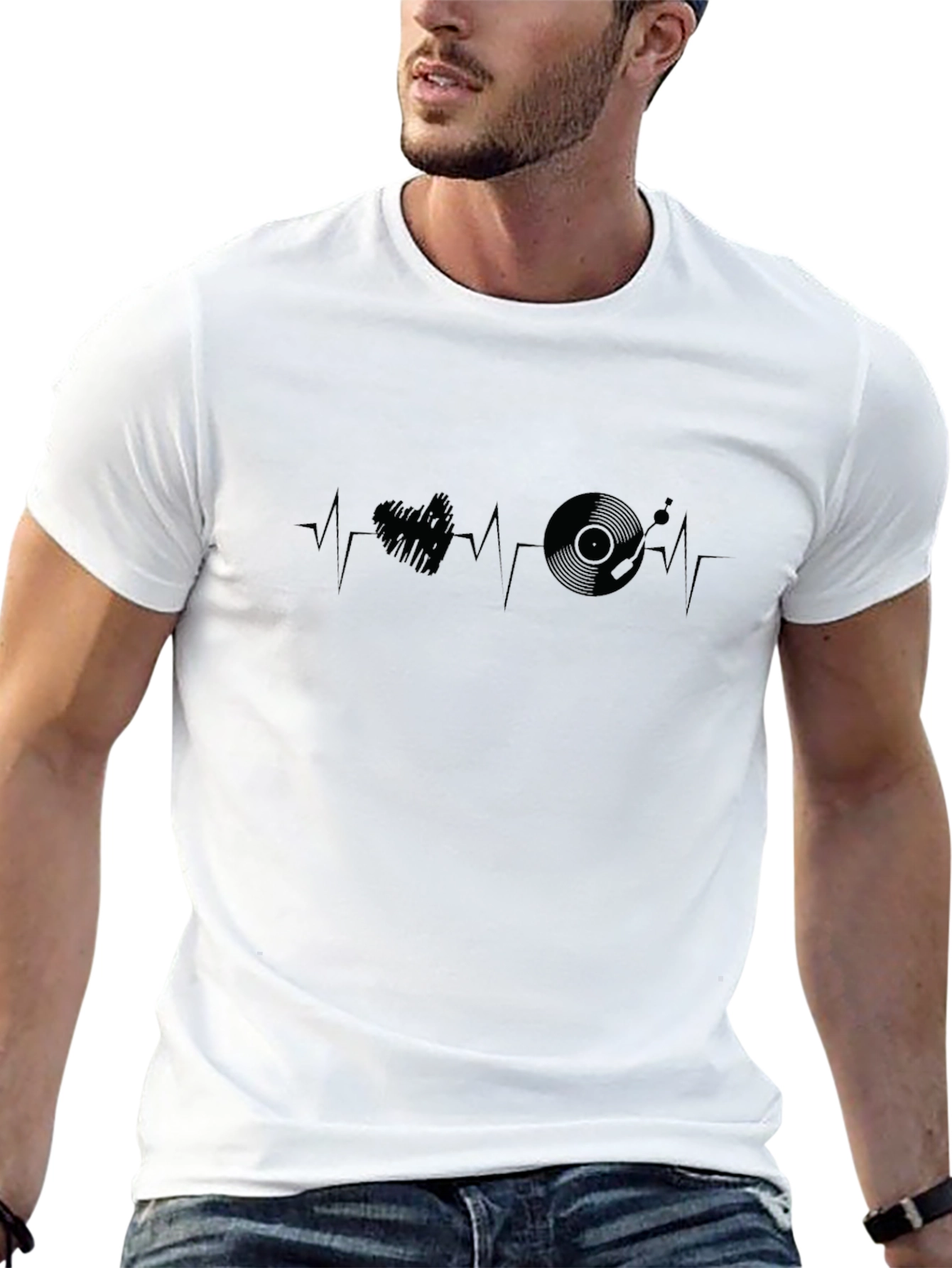 Heartbeat DJ Turntable Graphic T-Shirt - Black