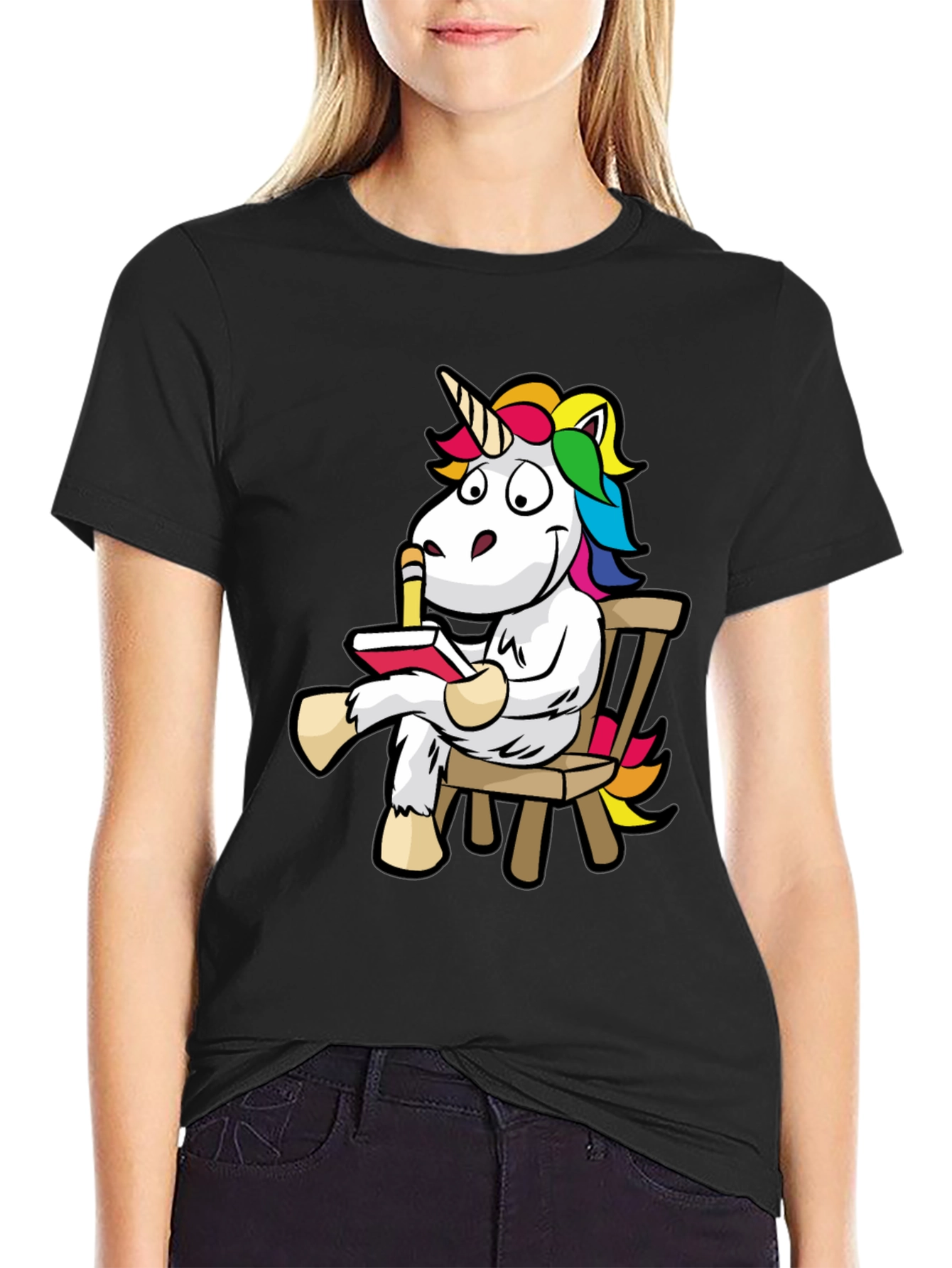 Unicorn Reading Book Graphic Tee - Casual Cotton Shirt