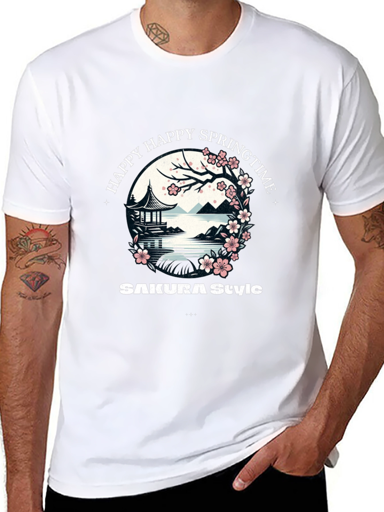 Happy Springtime Sakura Style Graphic Tee