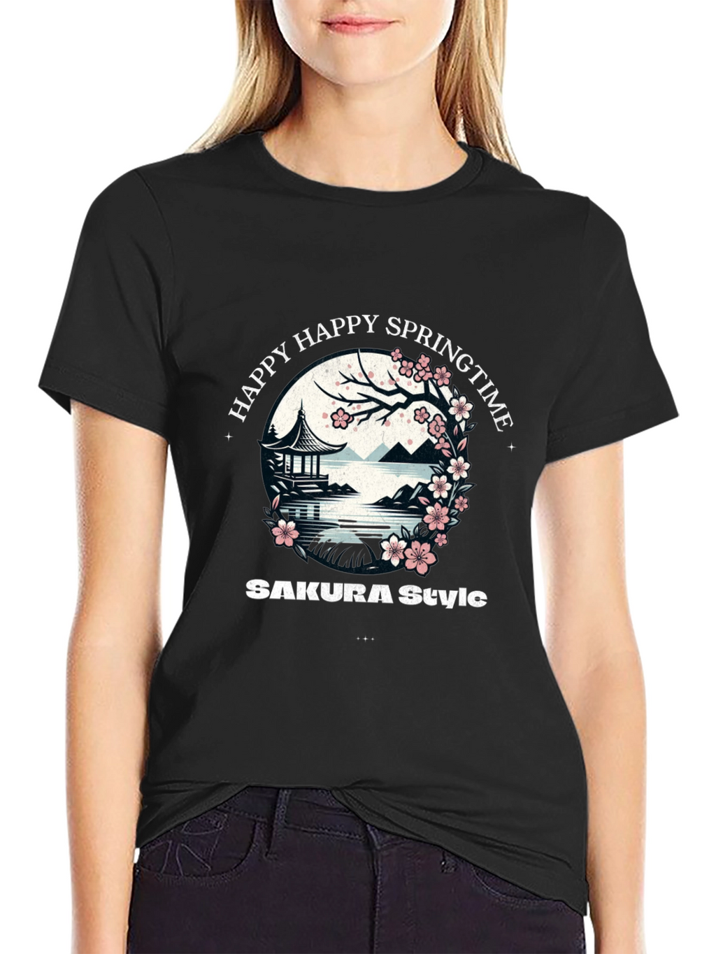 Happy Springtime Sakura Style Graphic Tee