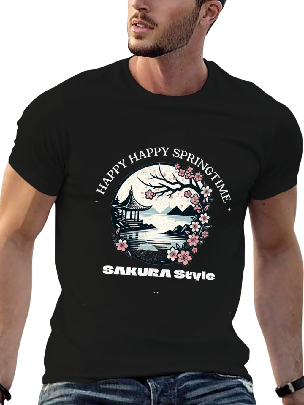 Happy Springtime Sakura Style Graphic Tee