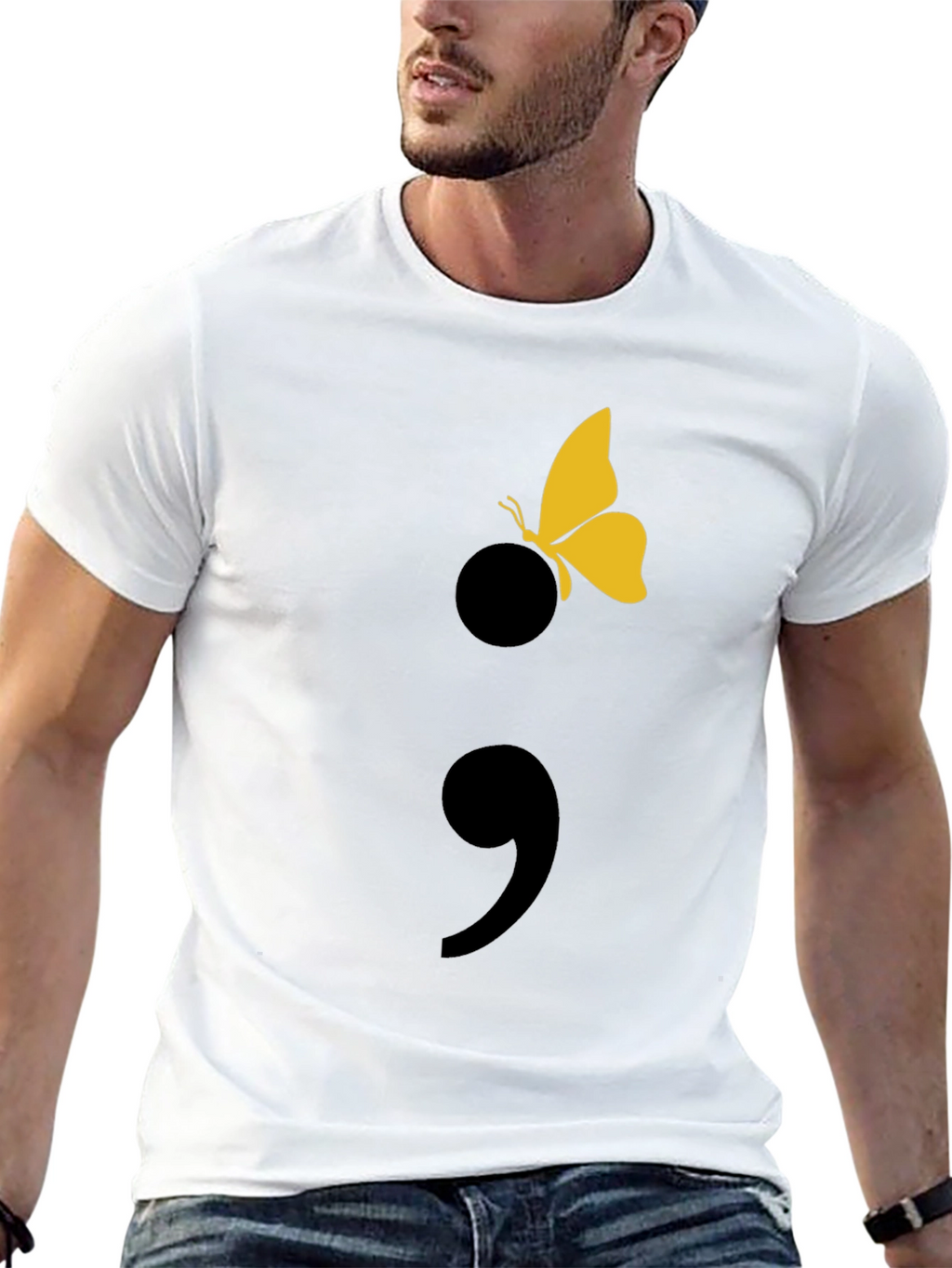 Semicolon Butterfly Graphic T-Shirt - Black