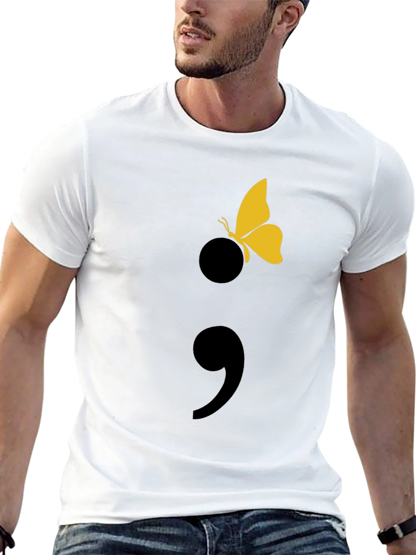 Semicolon Butterfly Graphic T-Shirt - Black