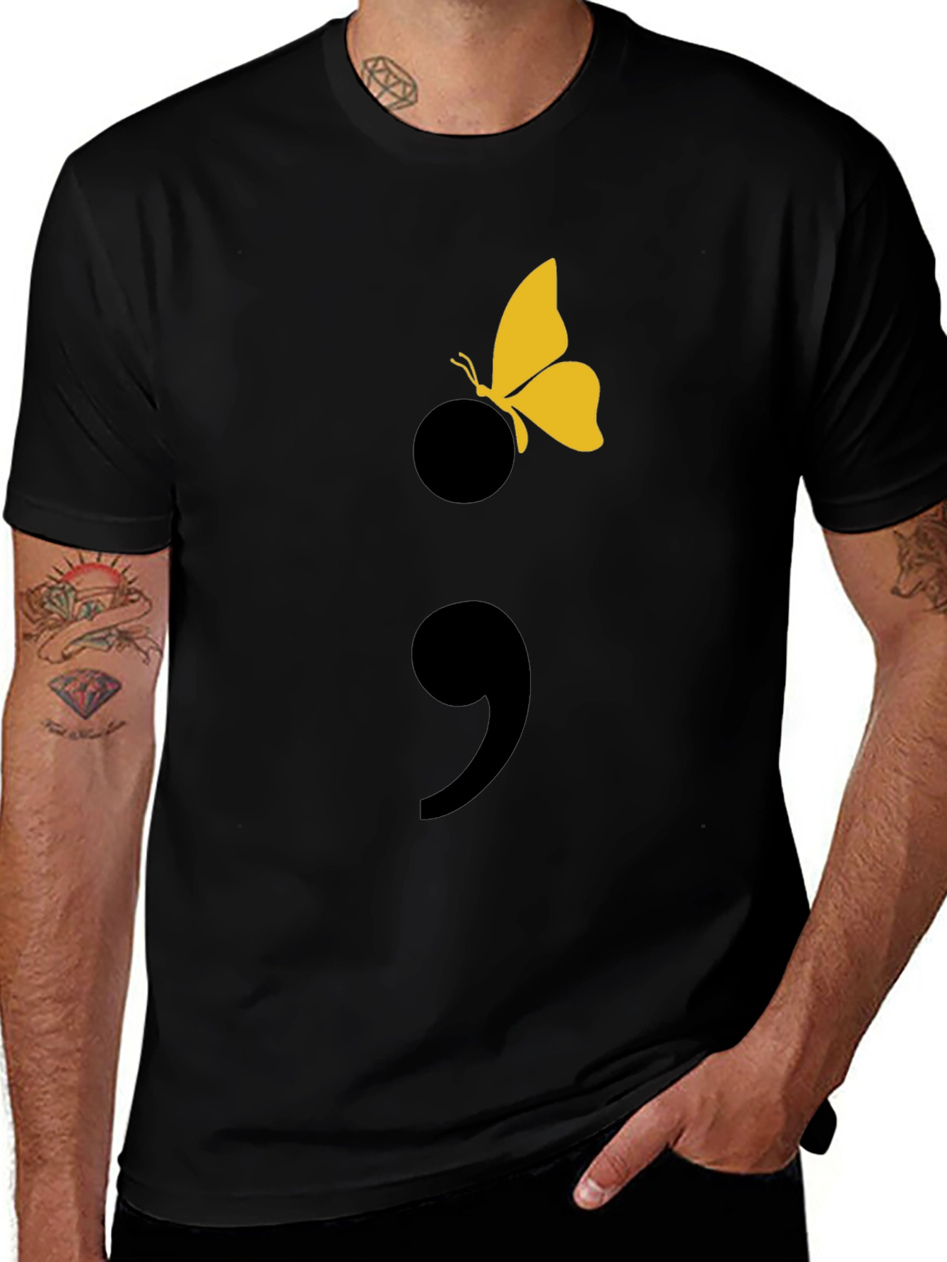 Semicolon Butterfly Graphic T-Shirt - Black