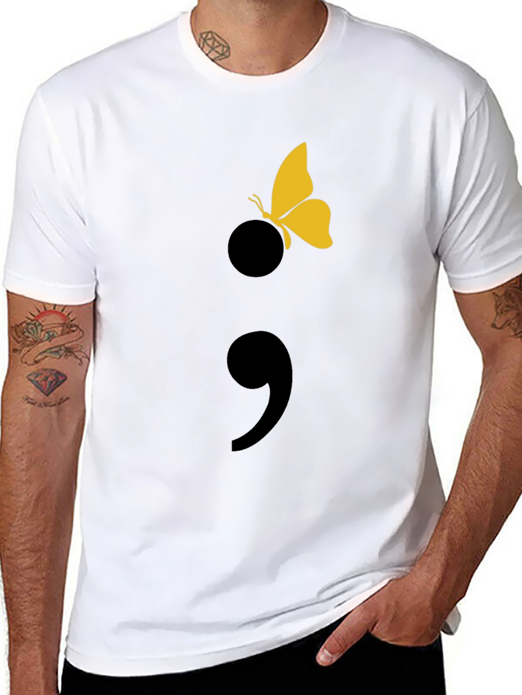 Semicolon Butterfly Graphic T-Shirt - Black