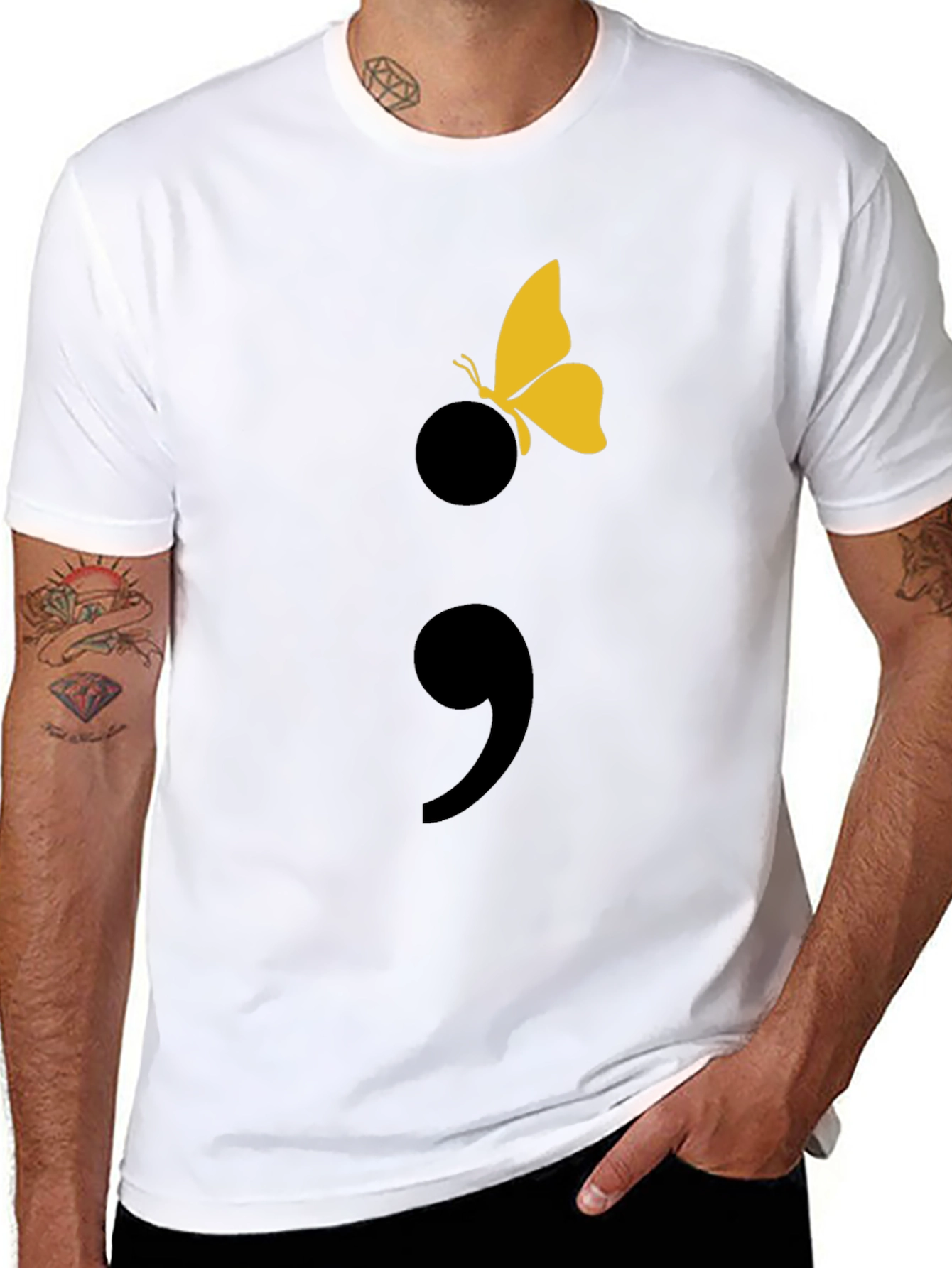 Semicolon Butterfly Graphic T-Shirt - Black