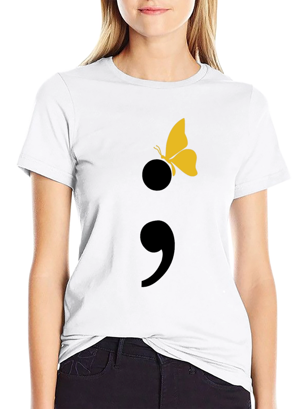 Semicolon Butterfly Graphic T-Shirt - Black