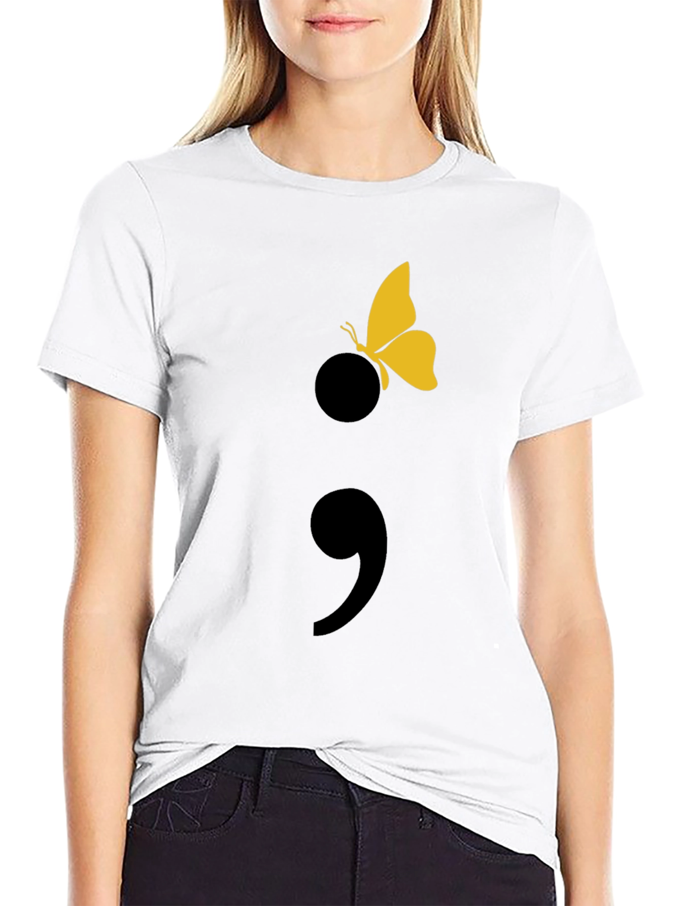 Semicolon Butterfly Graphic T-Shirt - Black