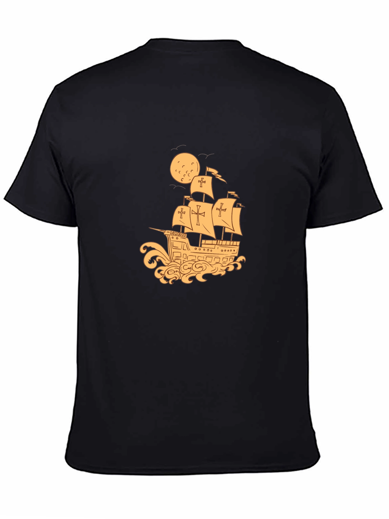 Vintage Galleon Ship T-Shirt - Black Cotton Tee