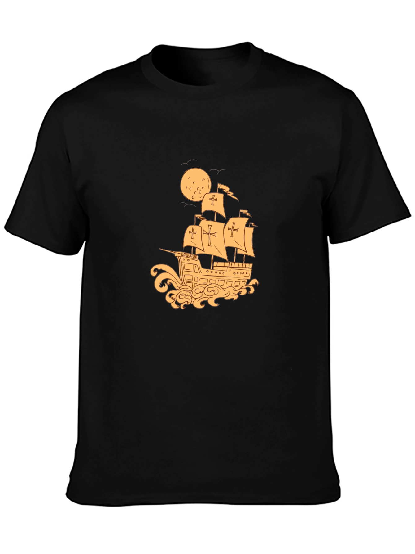 Vintage Galleon Ship T-Shirt - Black Cotton Tee