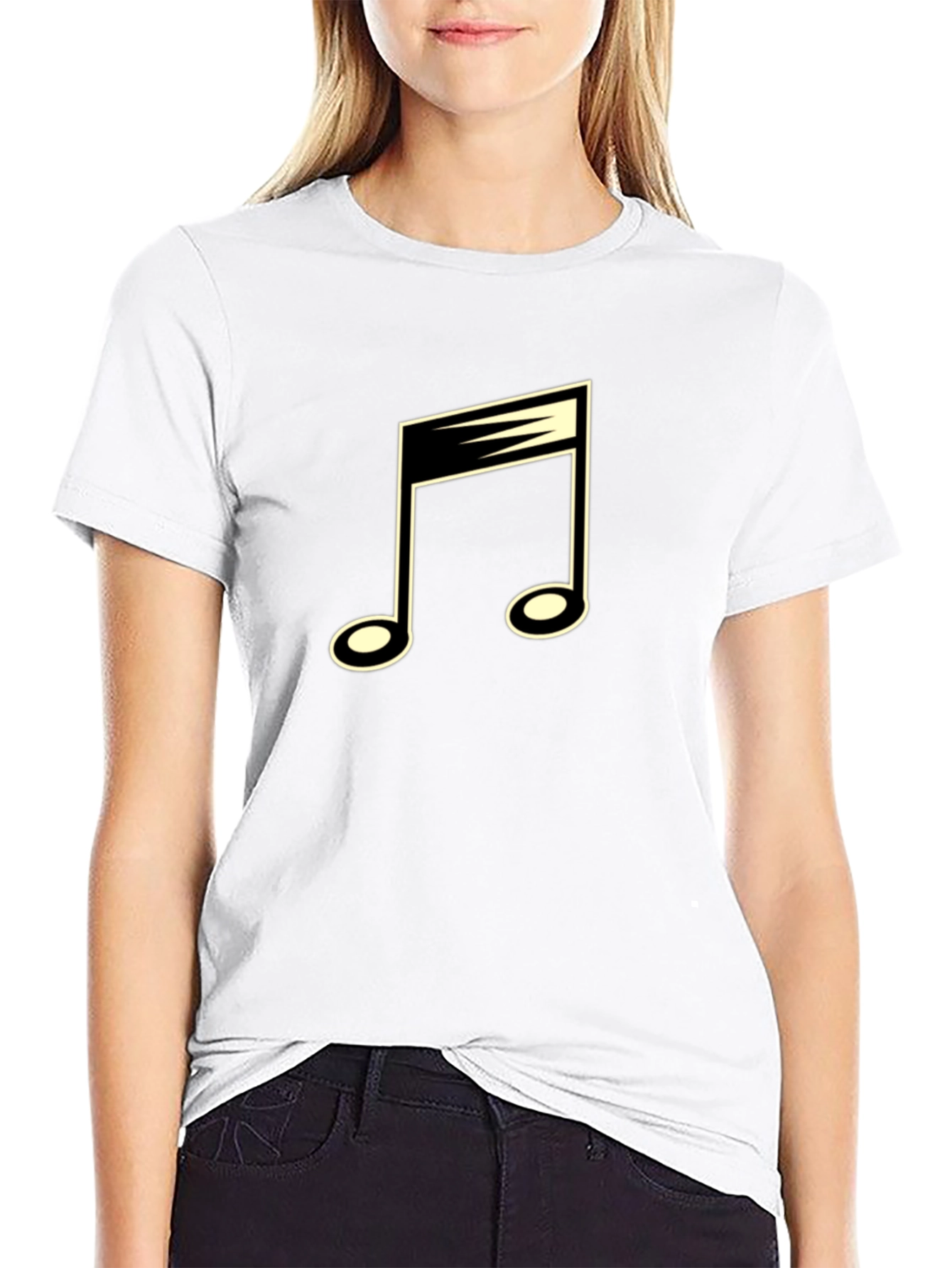 Musical Note Graphic Tee - Black Cotton Blend