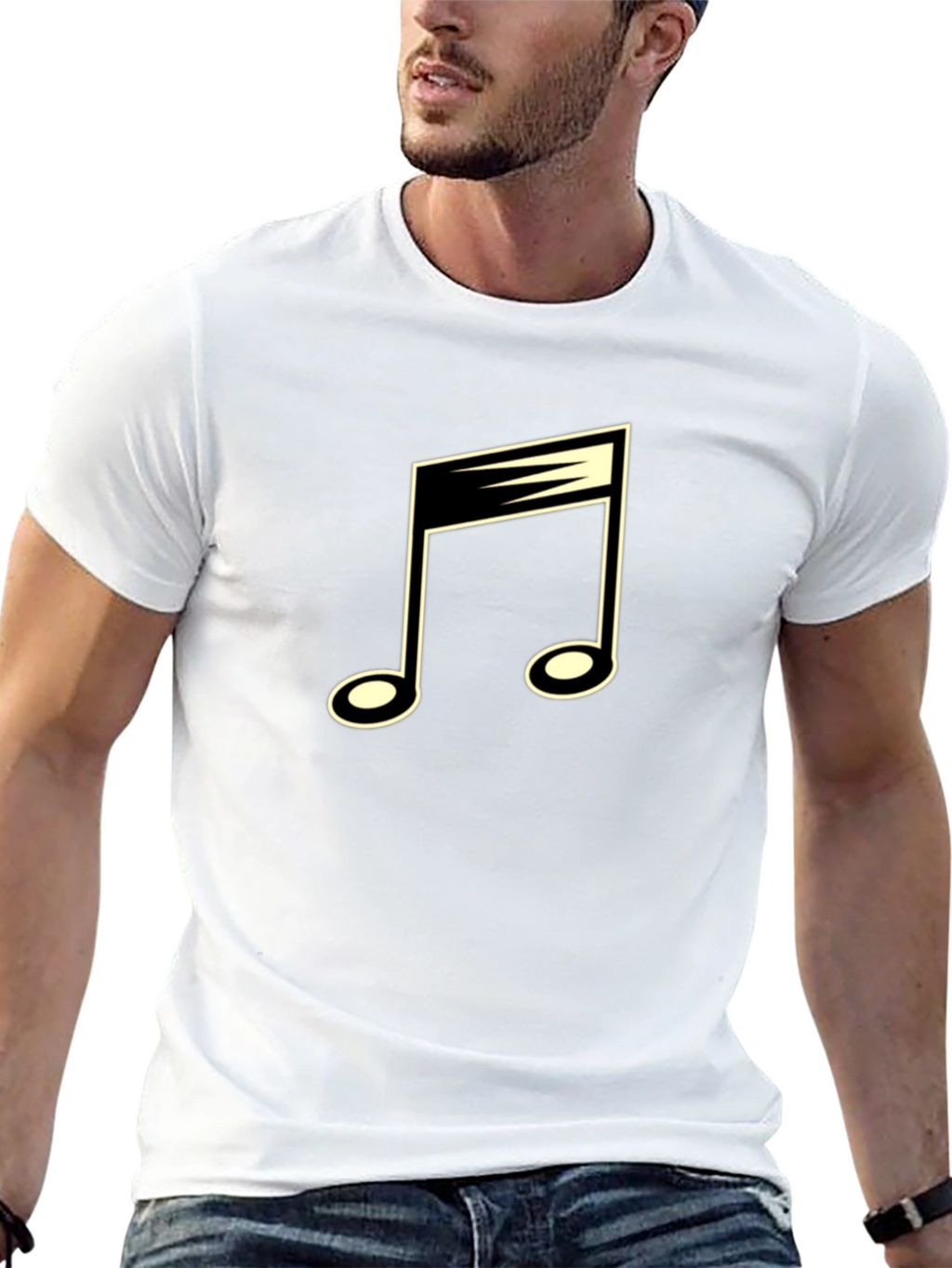 Musical Note Graphic Tee - Black Cotton Blend
