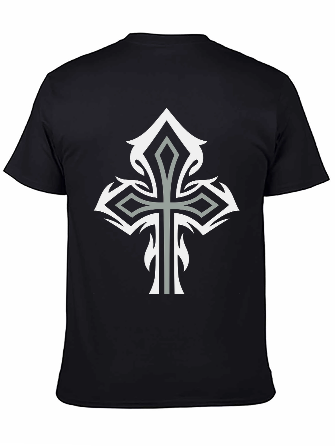 Tribal Cross Graphic Tee - Stylish Mens Black T-Shirt