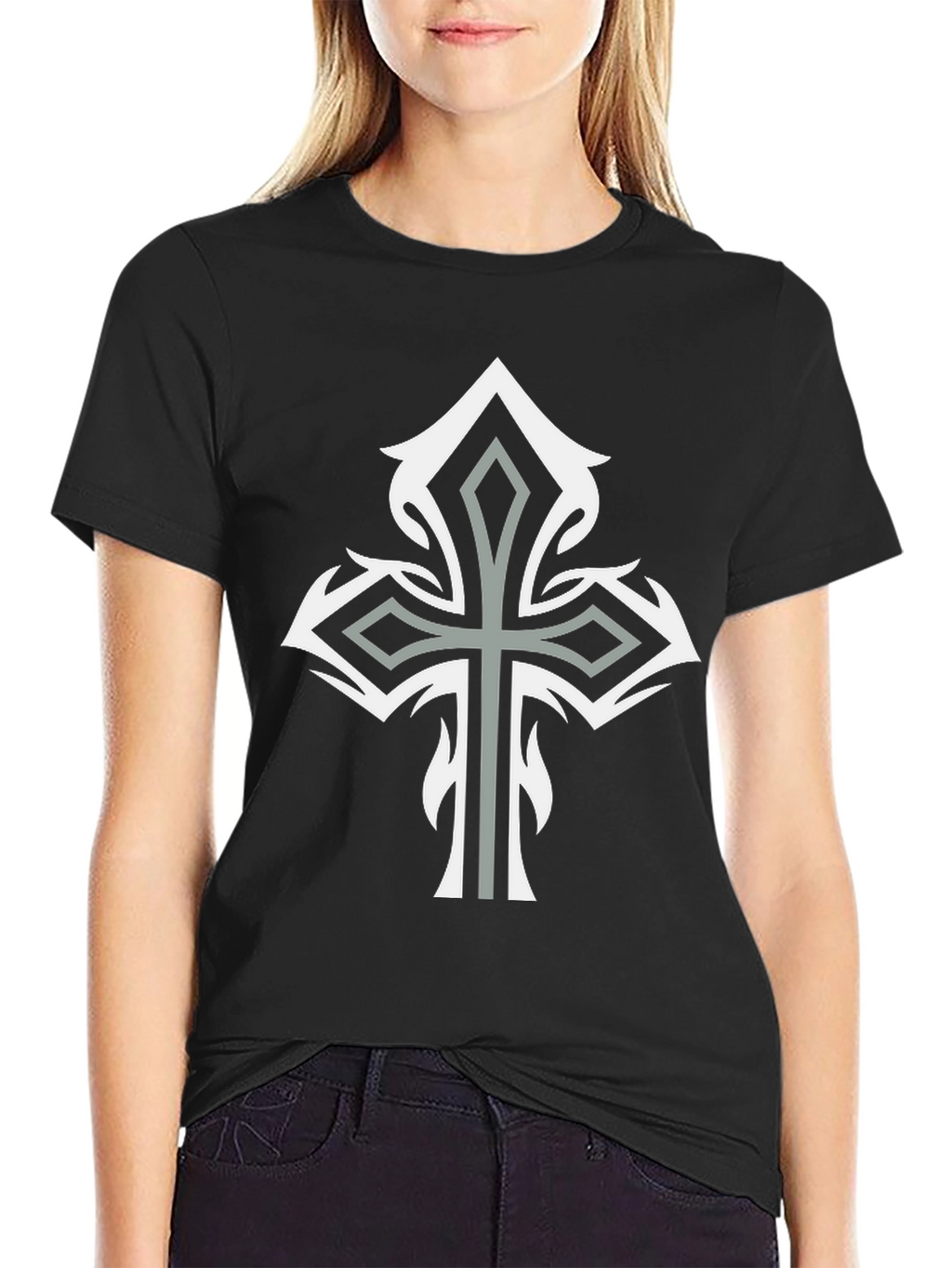Tribal Cross Graphic Tee - Stylish Mens Black T-Shirt
