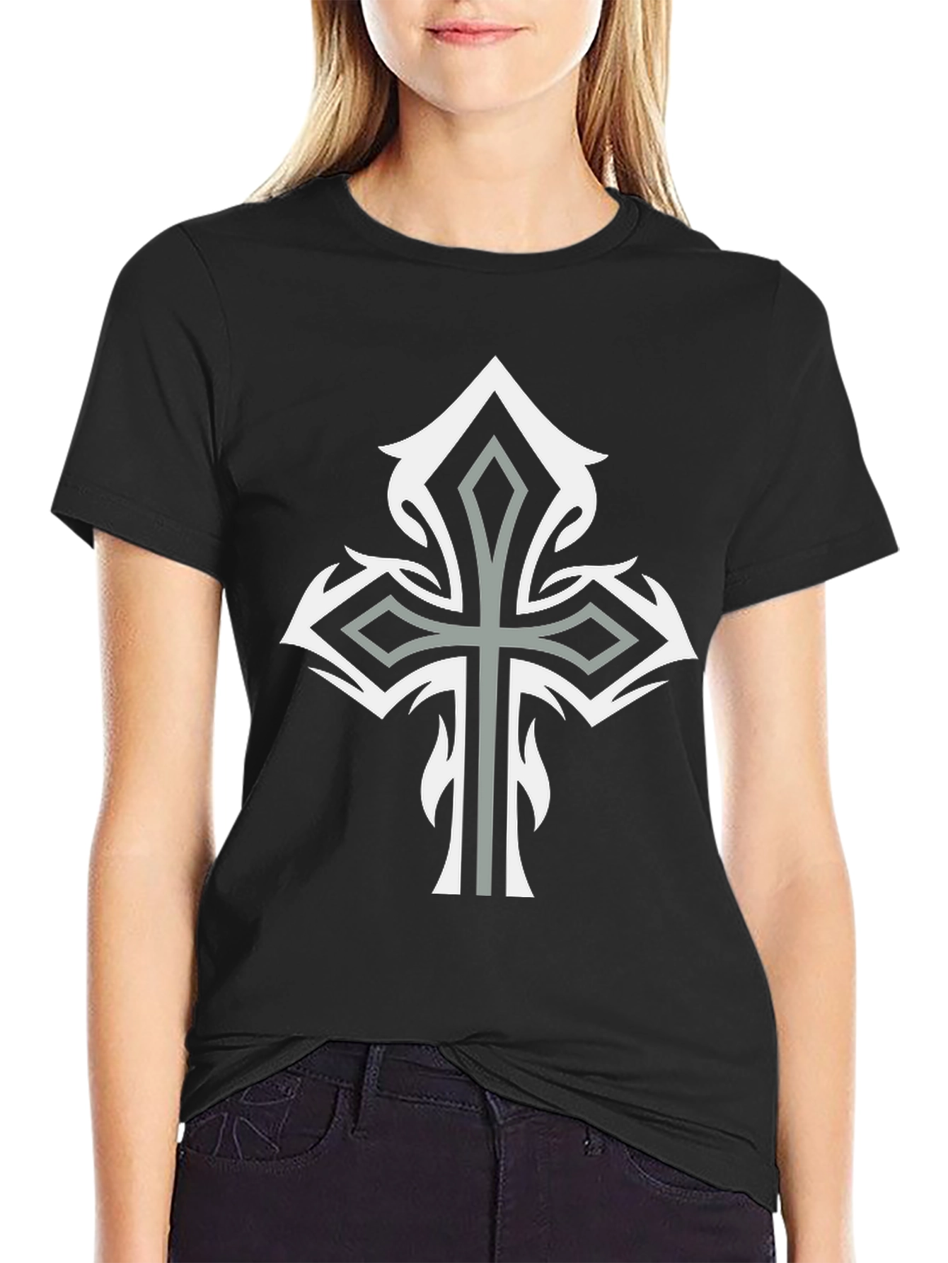 Tribal Cross Graphic Tee - Stylish Mens Black T-Shirt