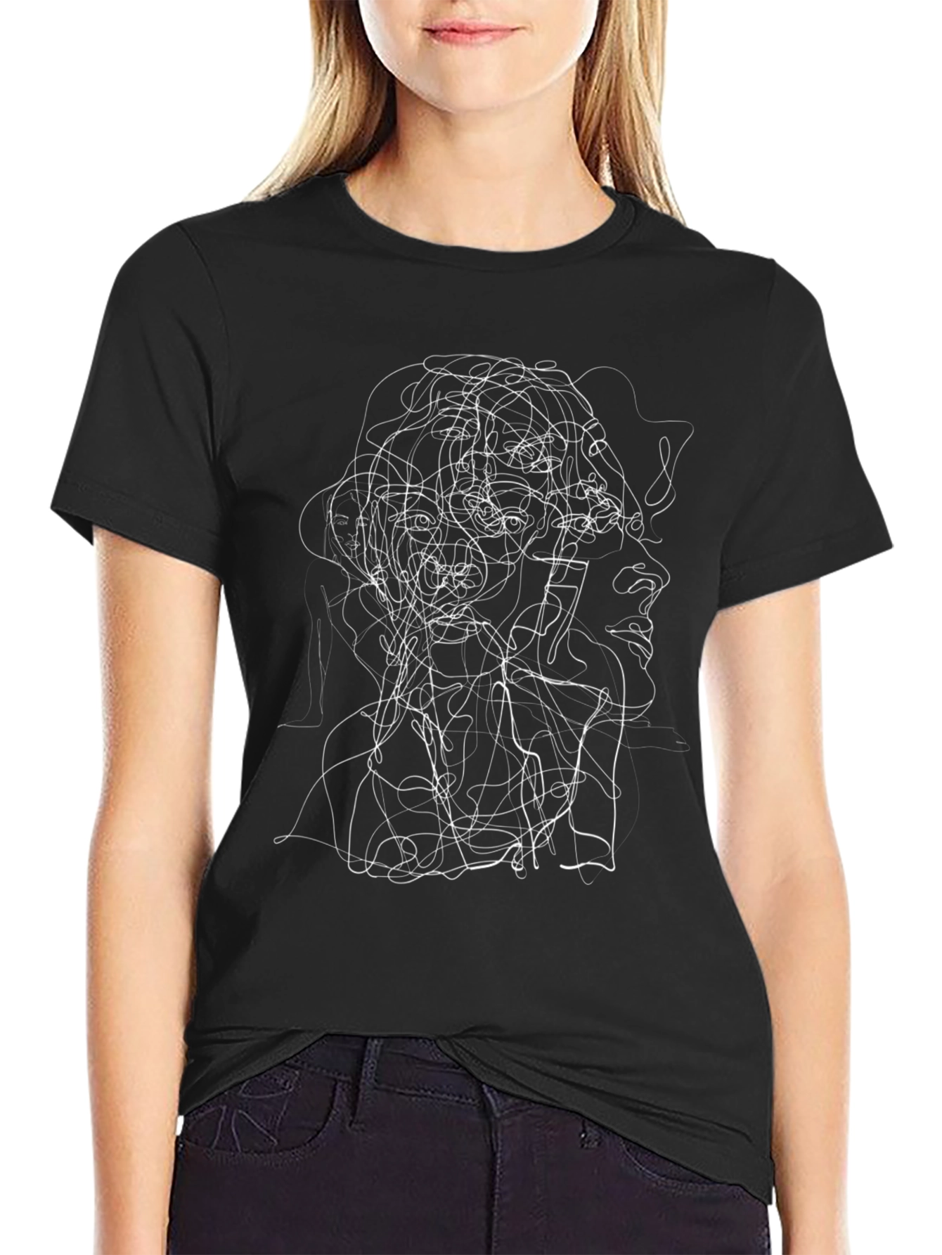 Abstract Line Art Black Tee