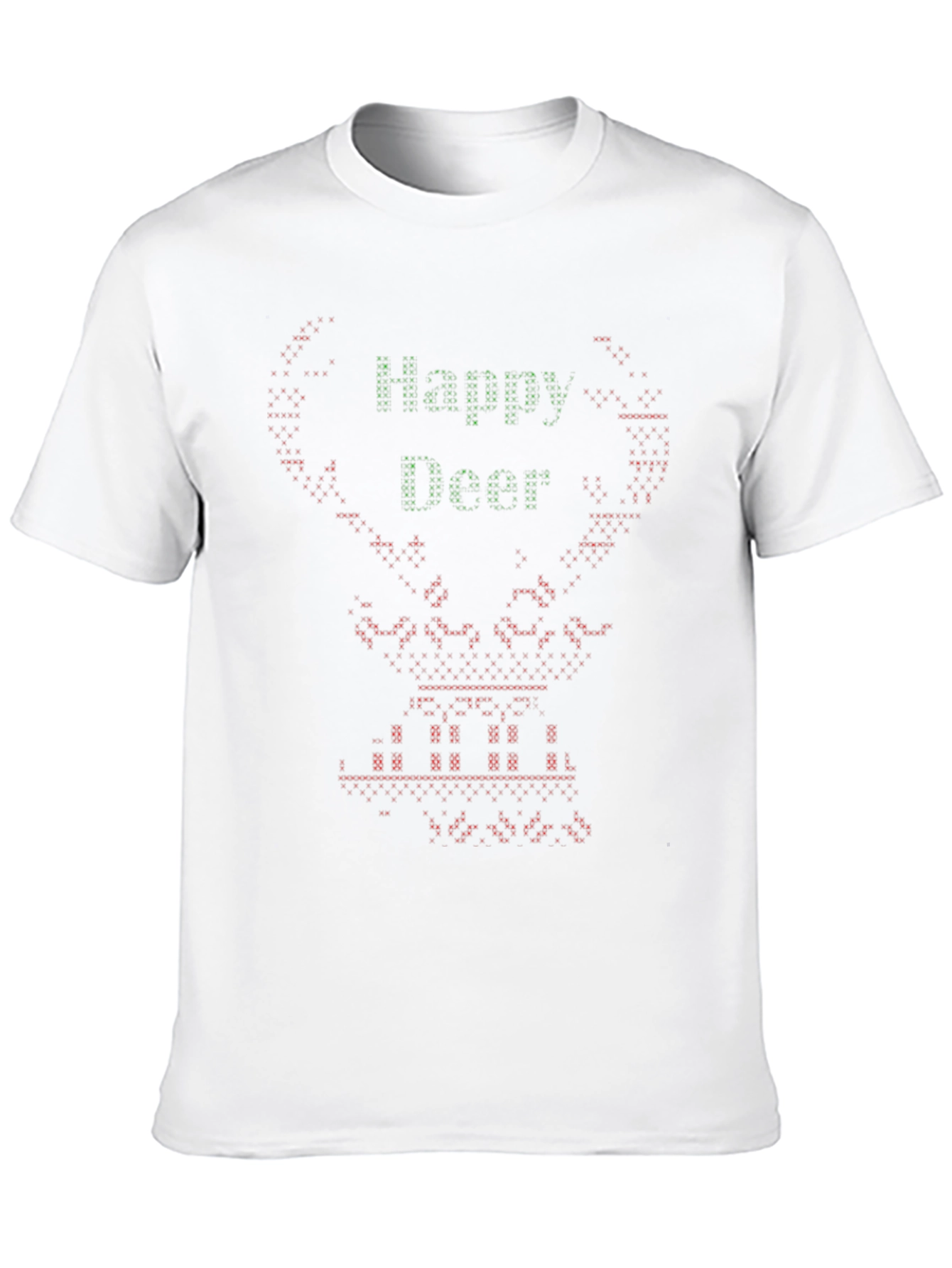 Happy Deer Christmas Ugly Sweater Style Graphic Tee