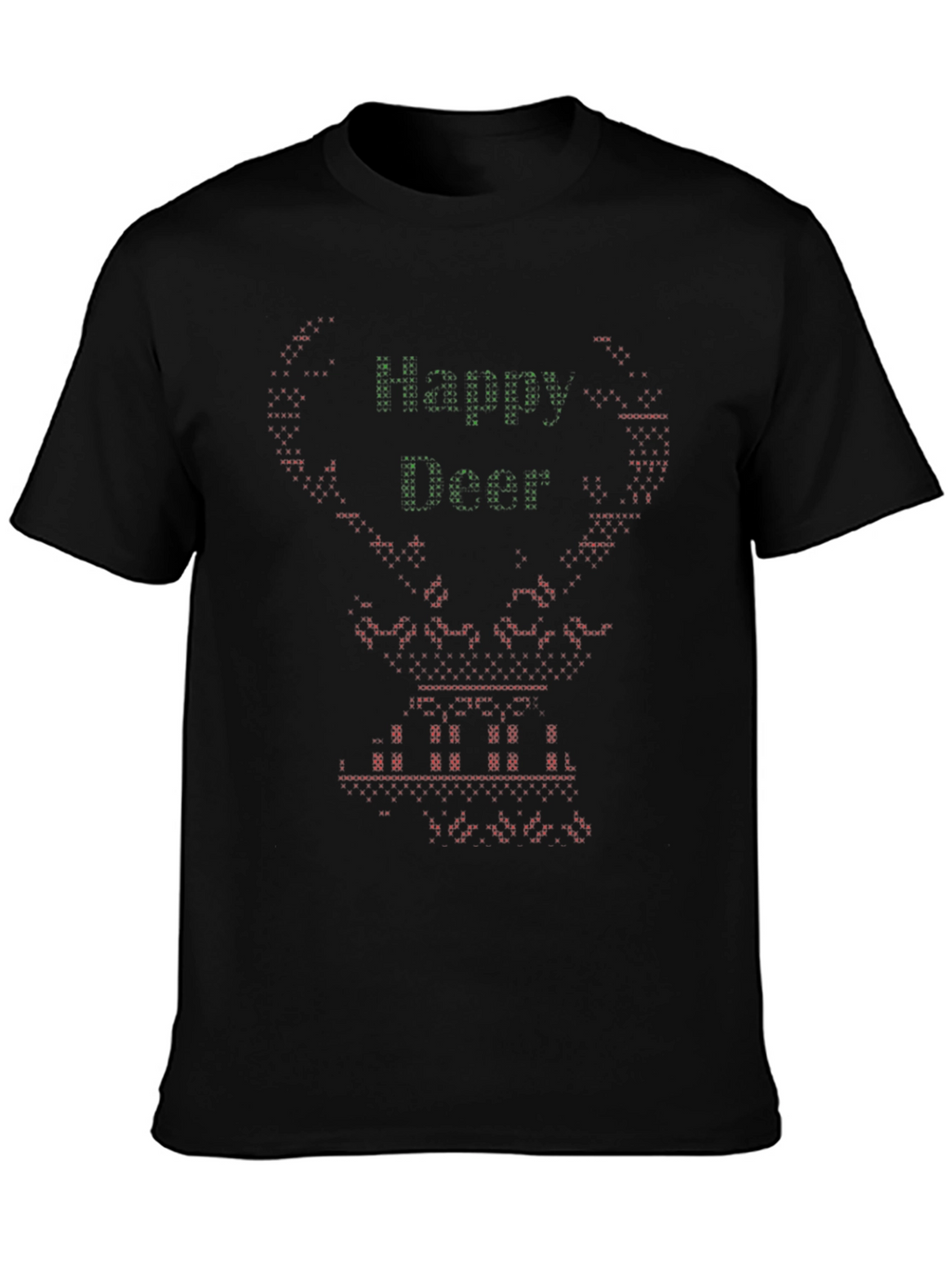 Happy Deer Christmas Ugly Sweater Style Graphic Tee