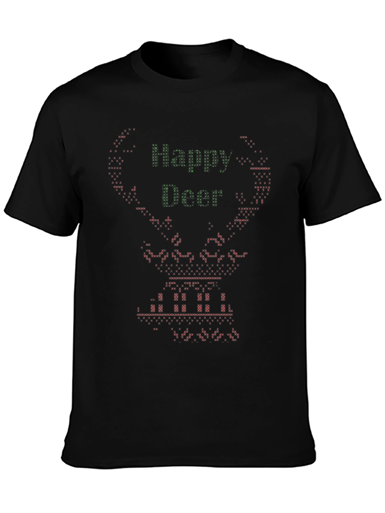 Happy Deer Christmas Ugly Sweater Style Graphic Tee