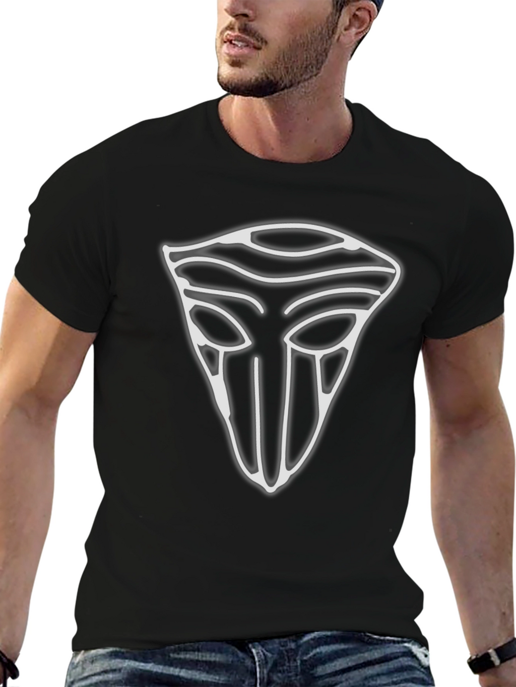 Mystic Mask Graphic Tee - Stylish Mens Black T-Shirt