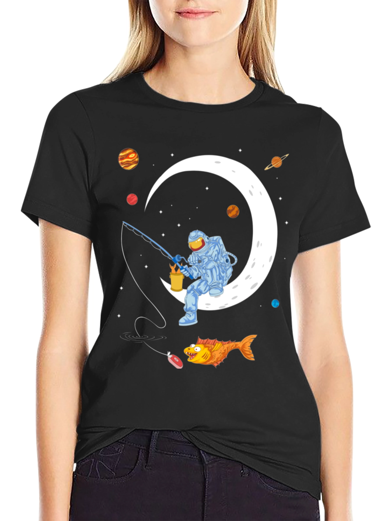Astronaut Fishing on the Moon Graphic T-Shirt