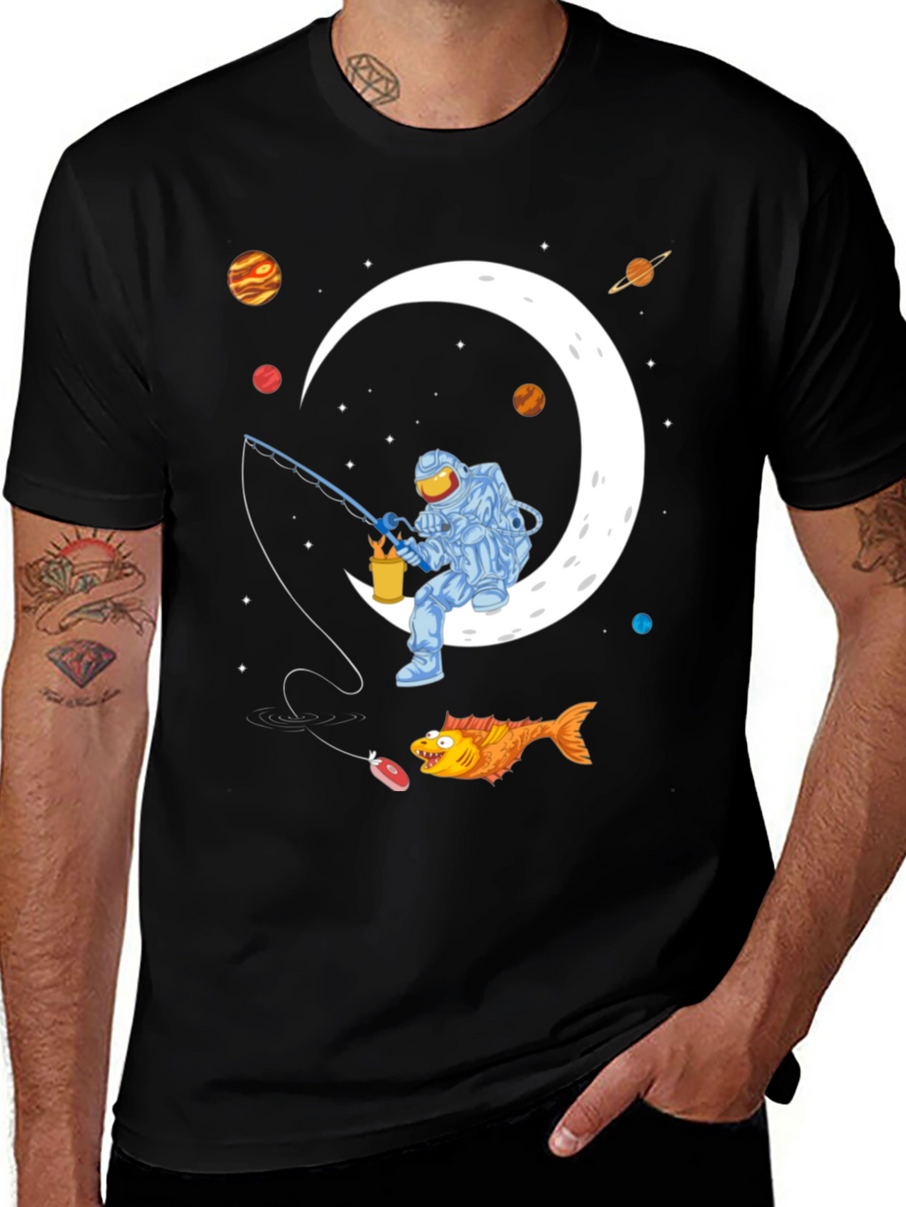 Astronaut Fishing on the Moon Graphic T-Shirt
